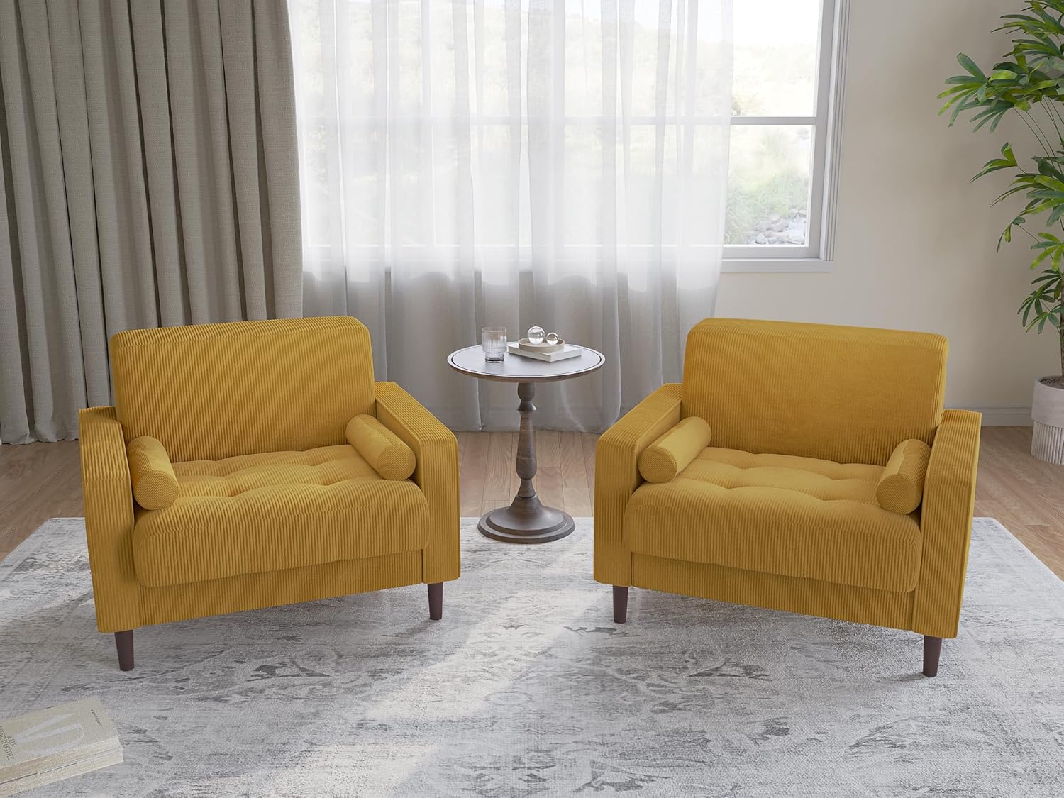 UIXE Corduroy Accent Chairs Set of 2, Modern Upholstered