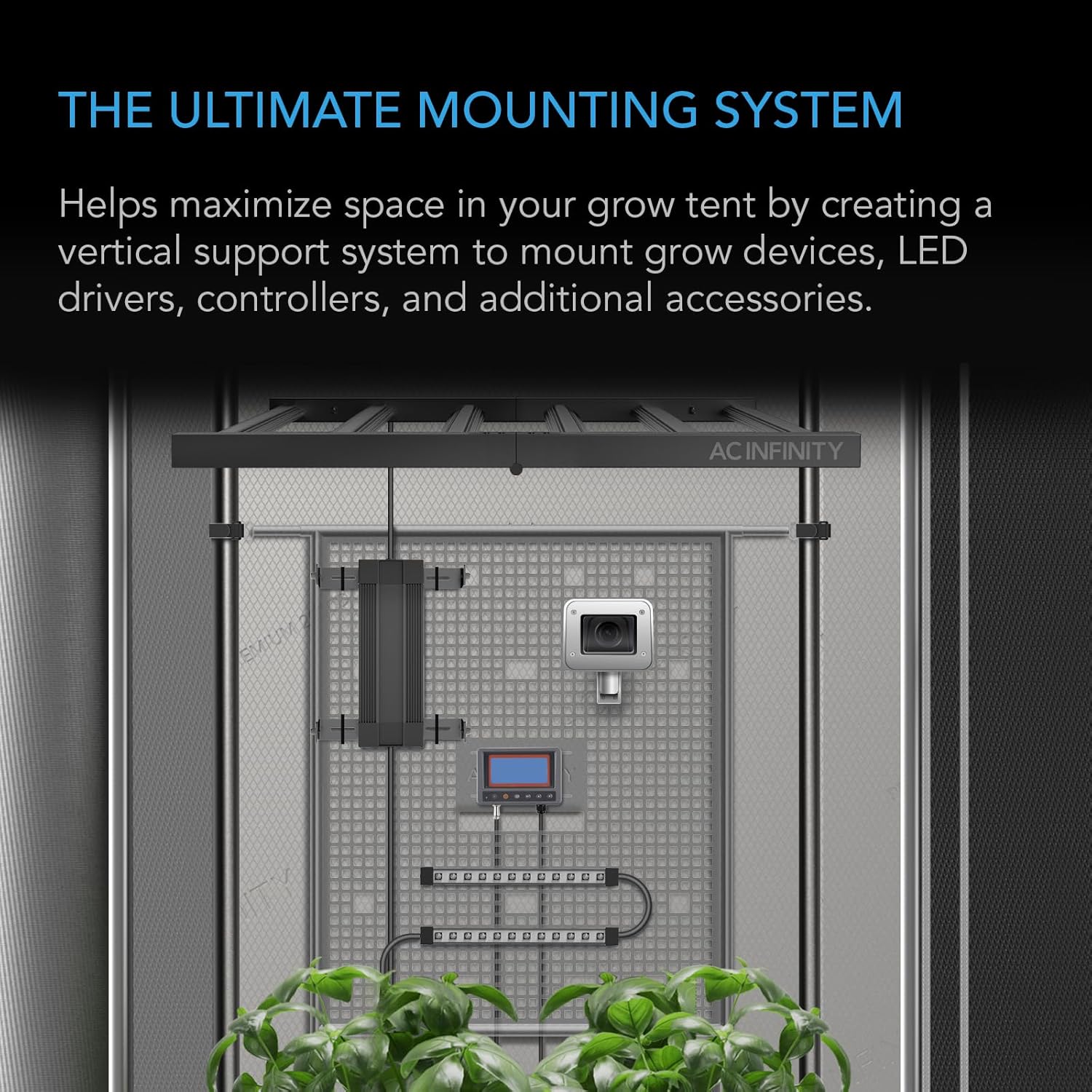 Adjustable Steel Grow Tent Equipment Board with Cable Management