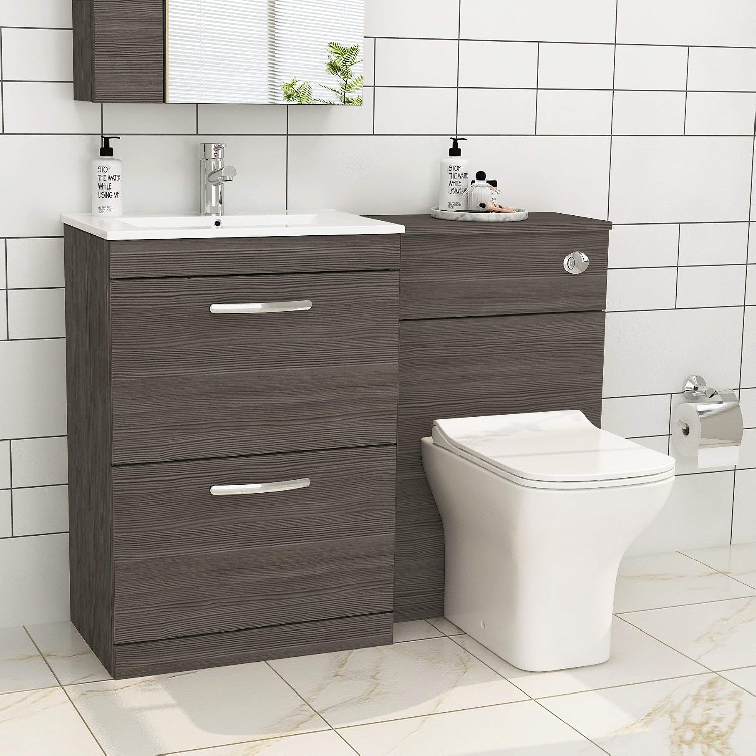 1300mm Modern Grey Elm Bathroom 2 Drawers Minimalist Bathroom Vanity
