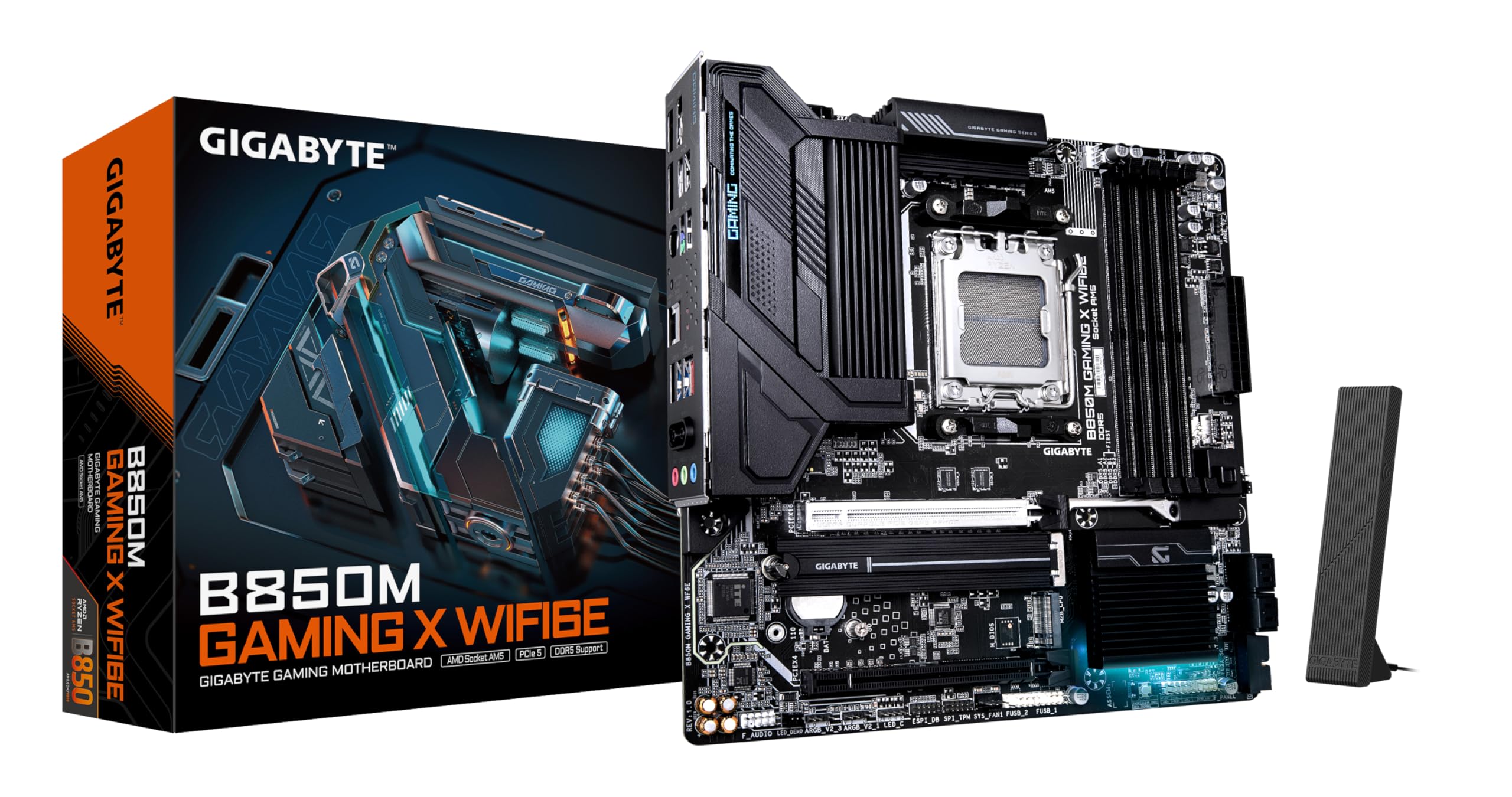 GIGABYTE B850M GAMING X WIFI6E Motherboard - AMD Ryzen 9000 Series CPUs, 10+2+2 Phases Digital VRM, Up to 5200MHz DDR5 (OC), 1xPCIe 5.0 + 1xPCIe 4.0 M.2, 2.5LAN, WIFI 6E, USB 3.2 Gen 2