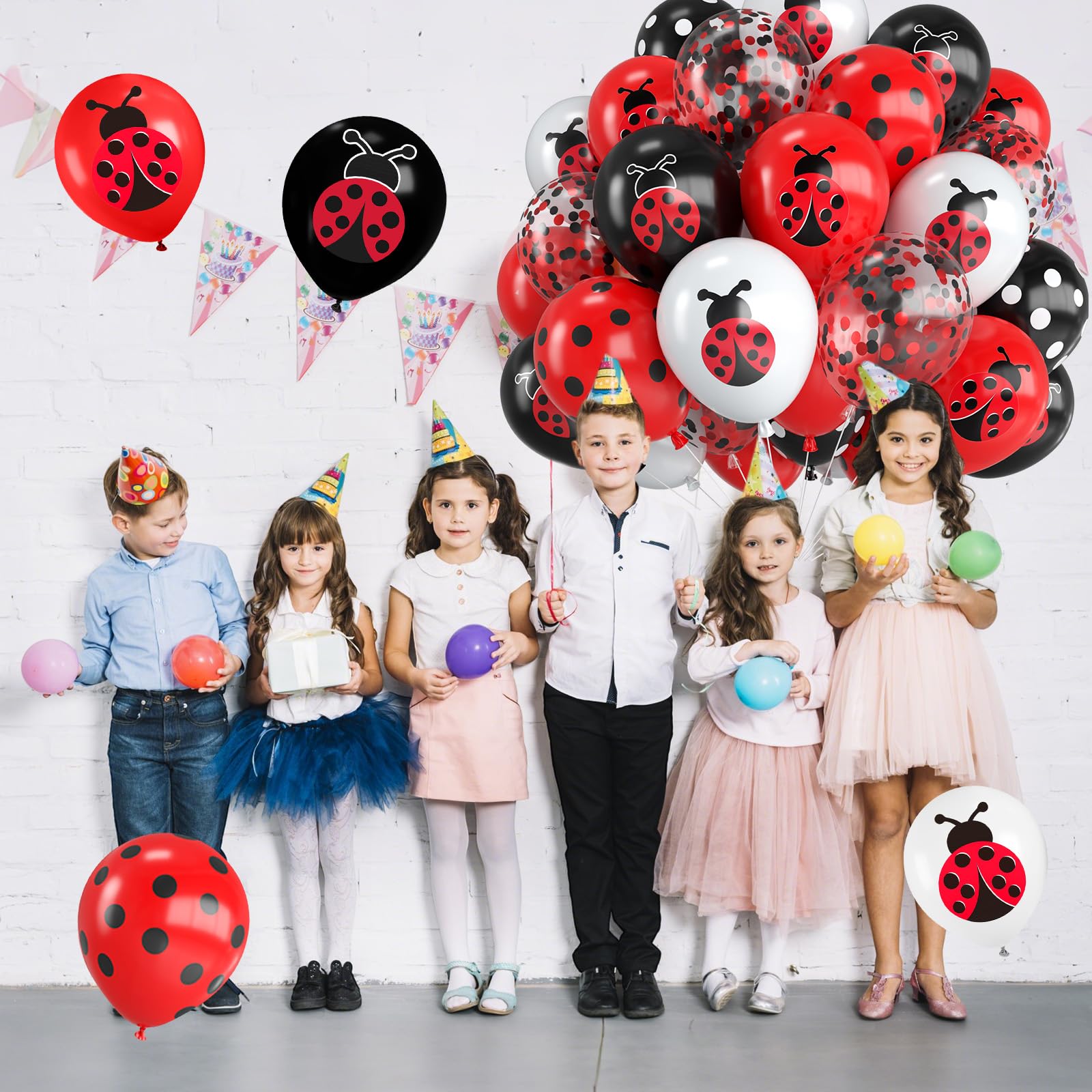 Marienkäfer-Luftballons, 30,5 cm, Marienkäfer-Druck, rot, schwarz, weiß und gepunktet, Ballon mit rotem schwarzem Konfetti, für Marienkäfer, Geburtstag, Babyparty, Motto-Party-Dekorationen
