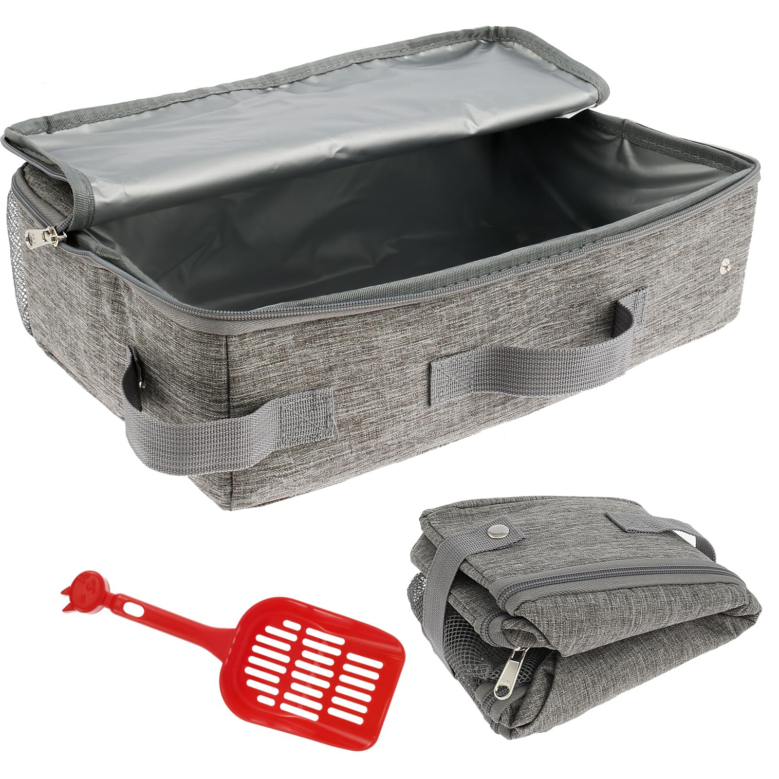 Sutowe Portable Cat Litter Box with Zipped Lid Foldable Travel Litter Box with Scoop Leakproof Kitten Litter Tray Waterproof Cat Litter Carrier for Travel Hotel Road Trip Camping(40x24x11cm)