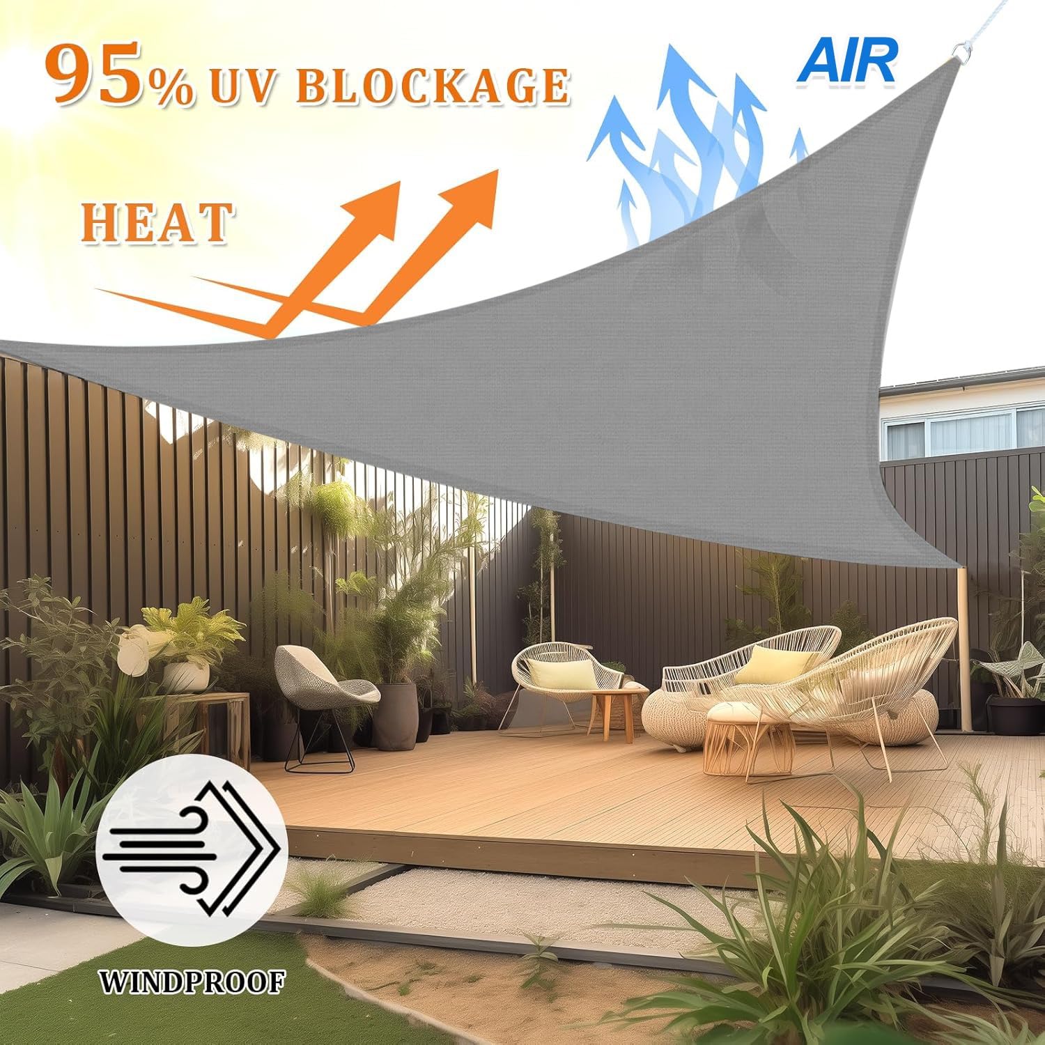 Sonnensegel Dreieckig UPF 50+UV Schutz, 2x2x2m 3x3x4m 4x4x4m 5x5x7m 5x5x5m Outdoor Sonnensegel Luftdurchlässig, Wasserdurchlässig, für Terrasse, Garten, Balkon, Camping(Red,4x4x5.8m)