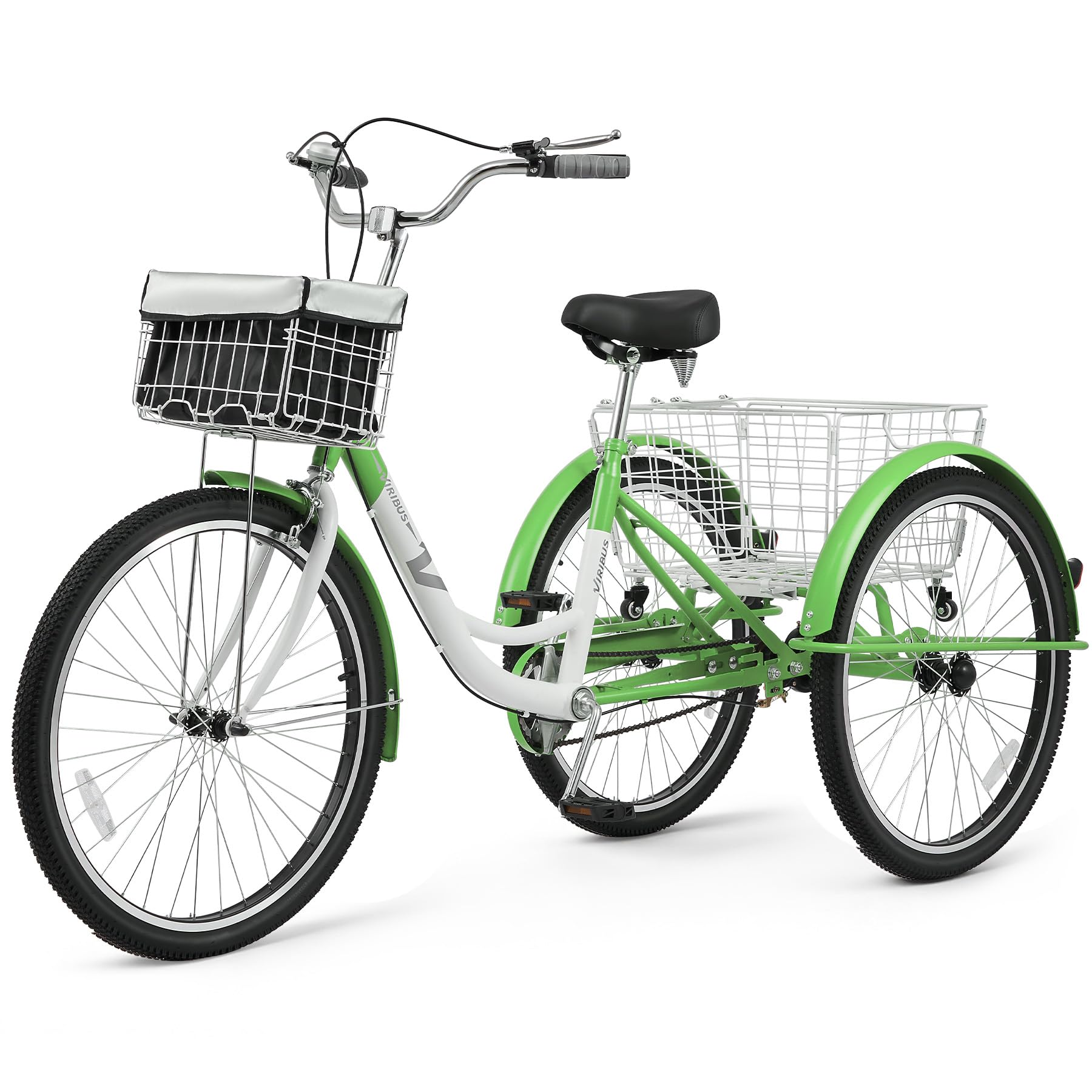 VIRIBUS Adult Tricycles for Women, Single Speed Tricycle for Adults with Front & Rear Detachable Wheeled Baskets, 3 Wheel Bikes for Adults Seniors 1
