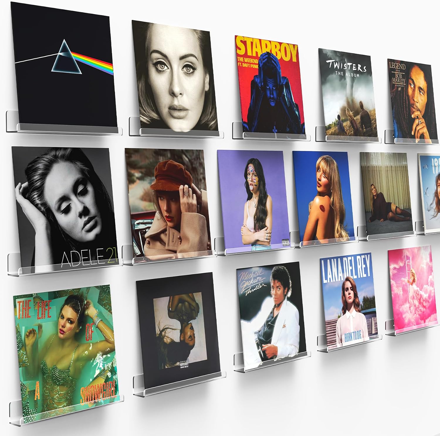 Gotega 16 Pack Vinyl Record Shelf Wall Mount, 12 inch Album Record Holder Display, Clear Acrylic Floating Shelves for Wall, Suitable for Bedroom, Living Room, Magazine Shelf, Kids Bookshelf, etc