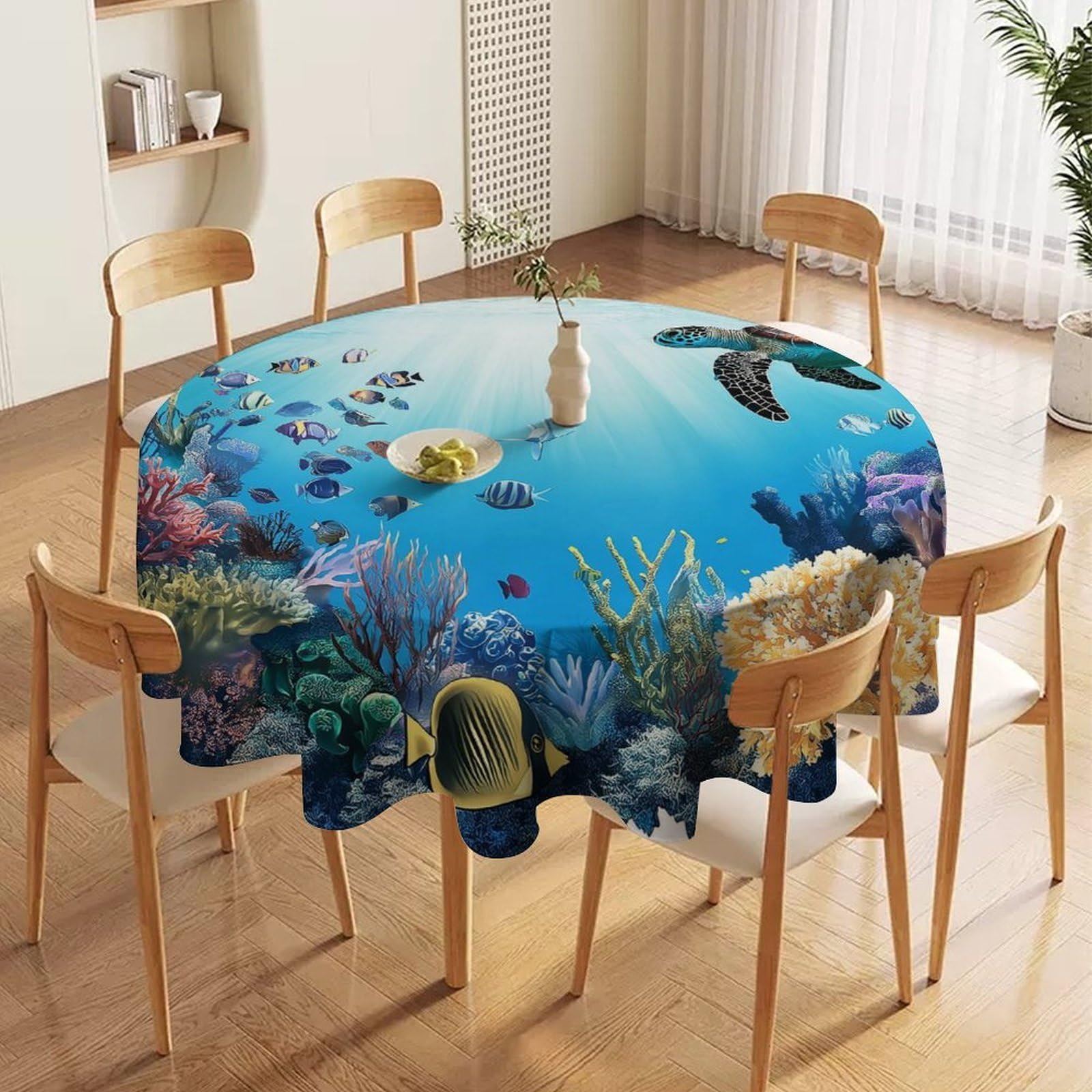 ORDOBO Round Table Cover -Underwater World 3D Print Waterproof Protect Table Cover Fashion Countertop Decoration For Kitchen Home Dinner 91X91Cm