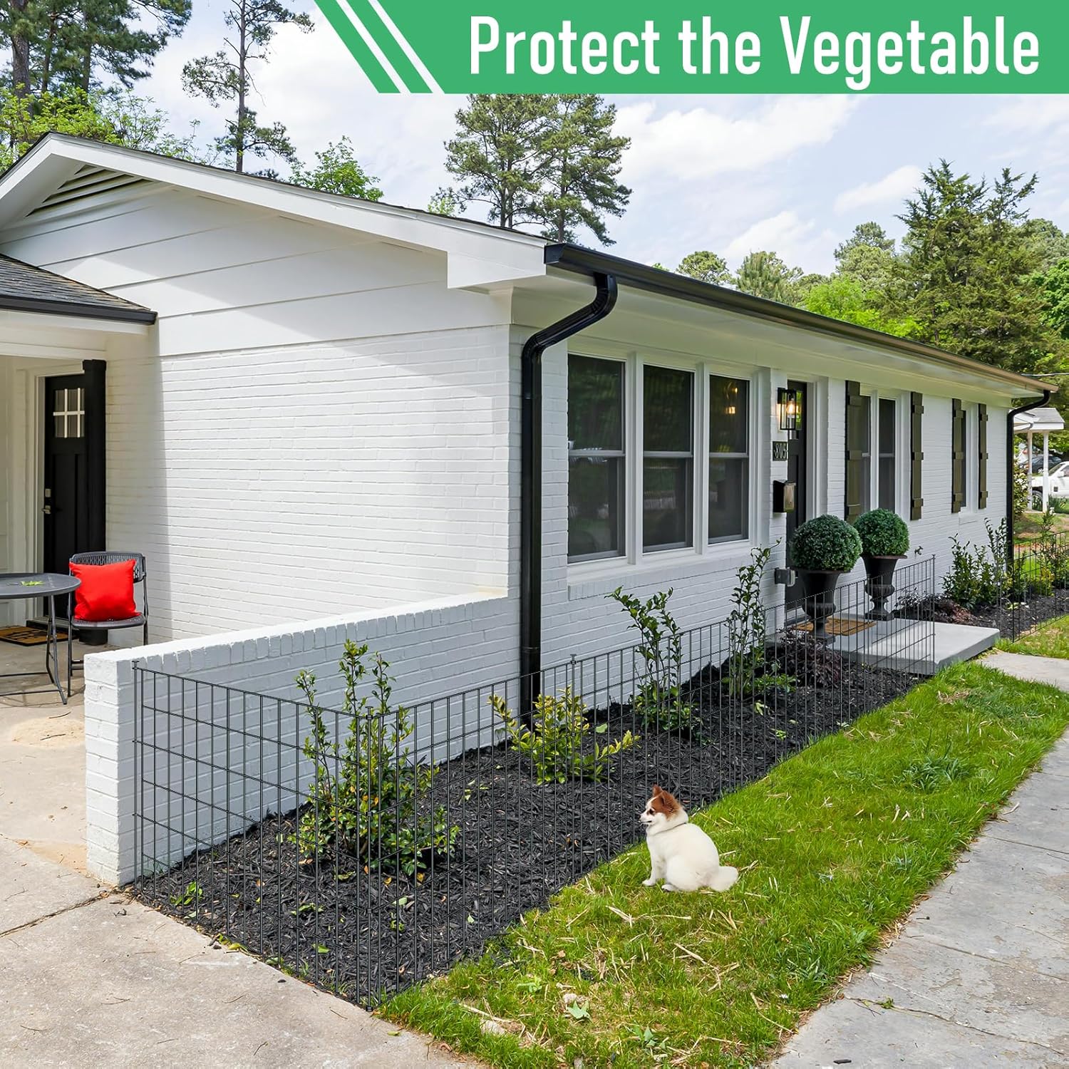 10 Panels Garden Fence Dog Fence Outdoor for Yard,24in H x 20ft L Rustproof Metal Fencing with Ground Stakes|No Dig Temporary Animal Proof Containment for Pets/Rabbits|Durable Patio Security Panels