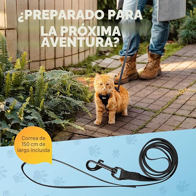 Foto 6 de 7 de Pets Perfect Arnés para gatos - Arnés resistente con correa para paseos seguros (XS, Negro, Rayas)