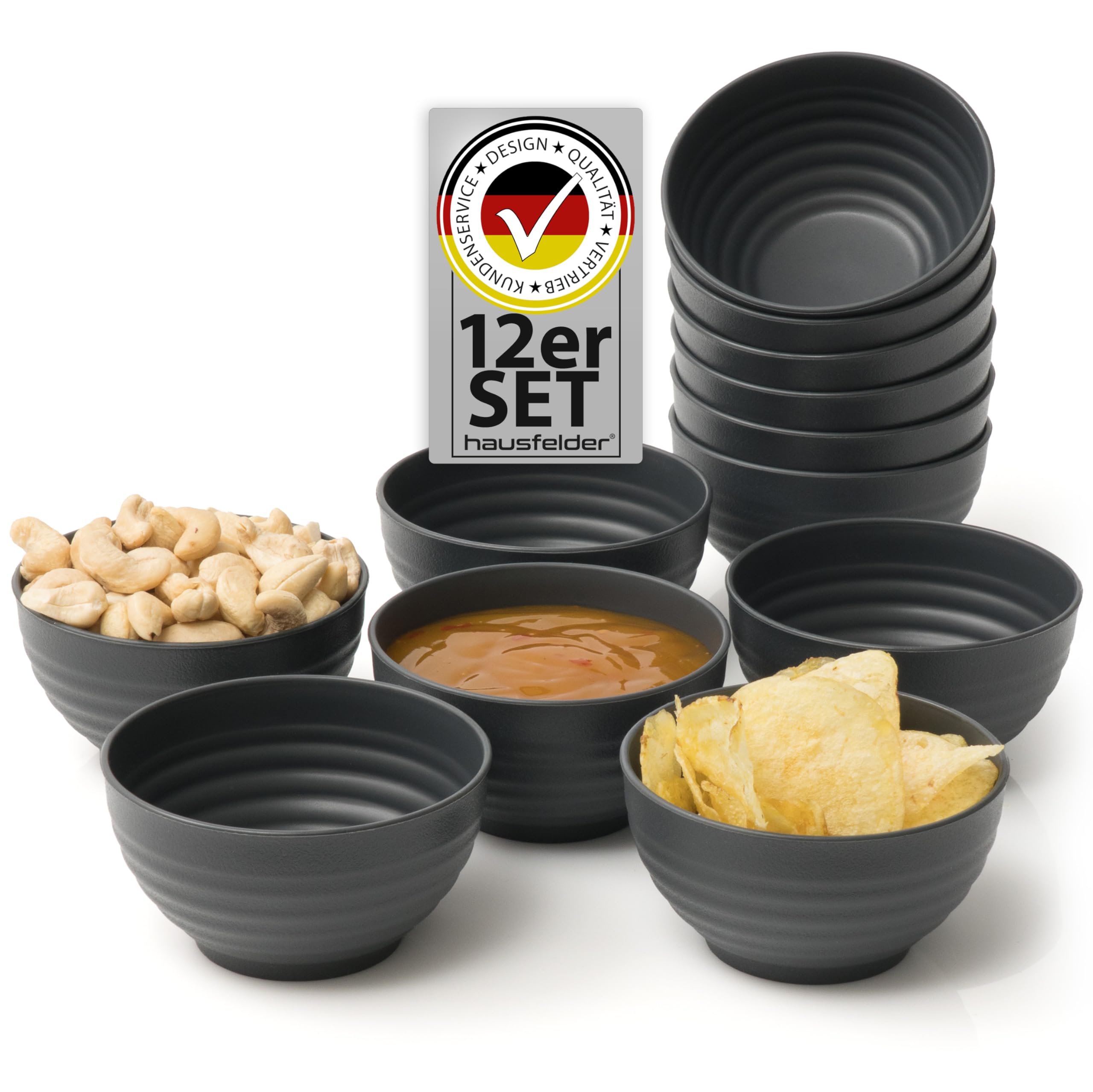 Hausfelder Raclette Schälchen Set 12, 12 Stück, Schwarz | 12 Stück, spülmaschinenfest, Raclette, Schälchen, Kleine, Dipschalen, Schwarz, Zubehör, Snackschalen, Tapas