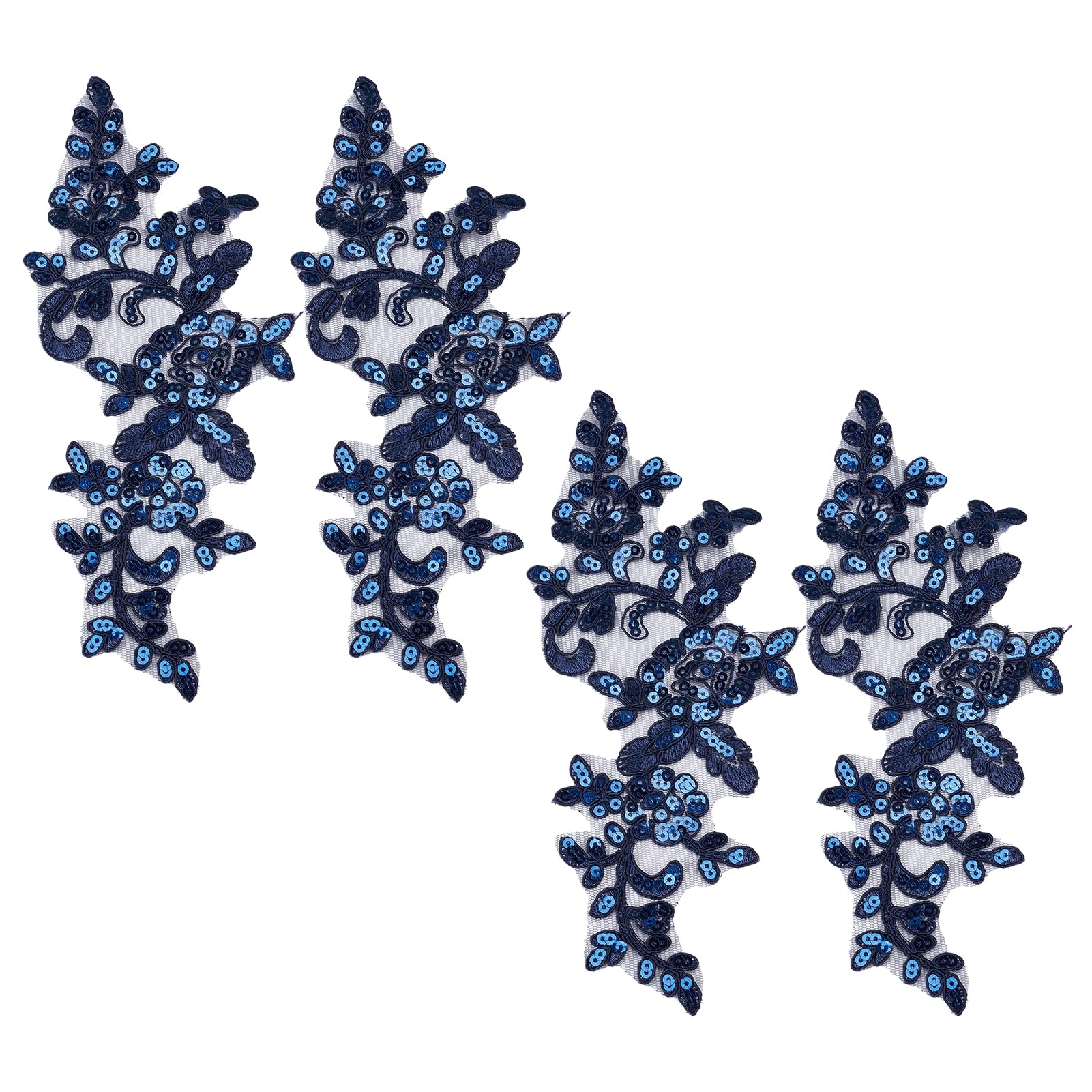 letsinstyle 2 Pairs 3D Floral Sequin Lace Sew on Patches, Sequin Leaf Flowers Embroidered Applique, Blue Sewing Accessories for Clothing Wedding Dress