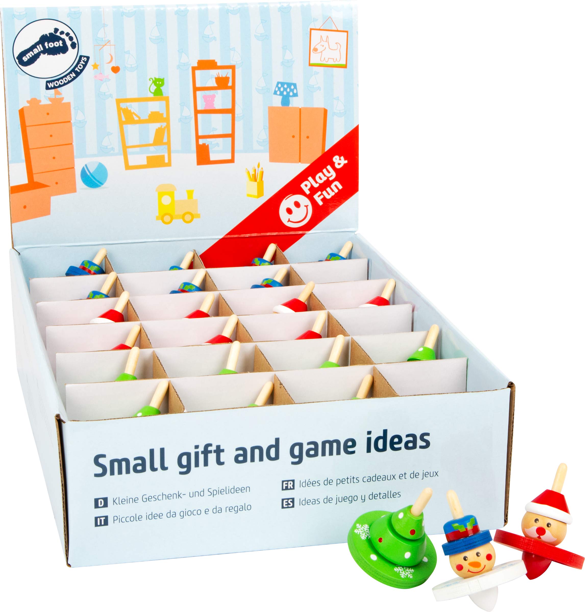 Small Foot 11471 Christmas Tops Display Made of Wood, Set of 12, Height of Each Top Approx. 6 cm, diameter Approx. 4 cm