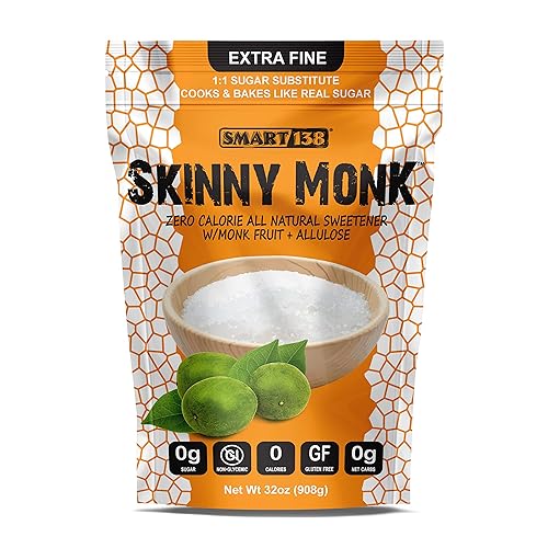Skinny Monk - Edulcorante de Monje Keto Friendly Zero Net Carbs no glicémico polvo de alulosa fruta de monje granular 32oz Skinny Monk - Edulcorante de Monje Keto Friendly Zero Net Carbs no glicémico polvo de alulosa fruta de monje granular 32oz