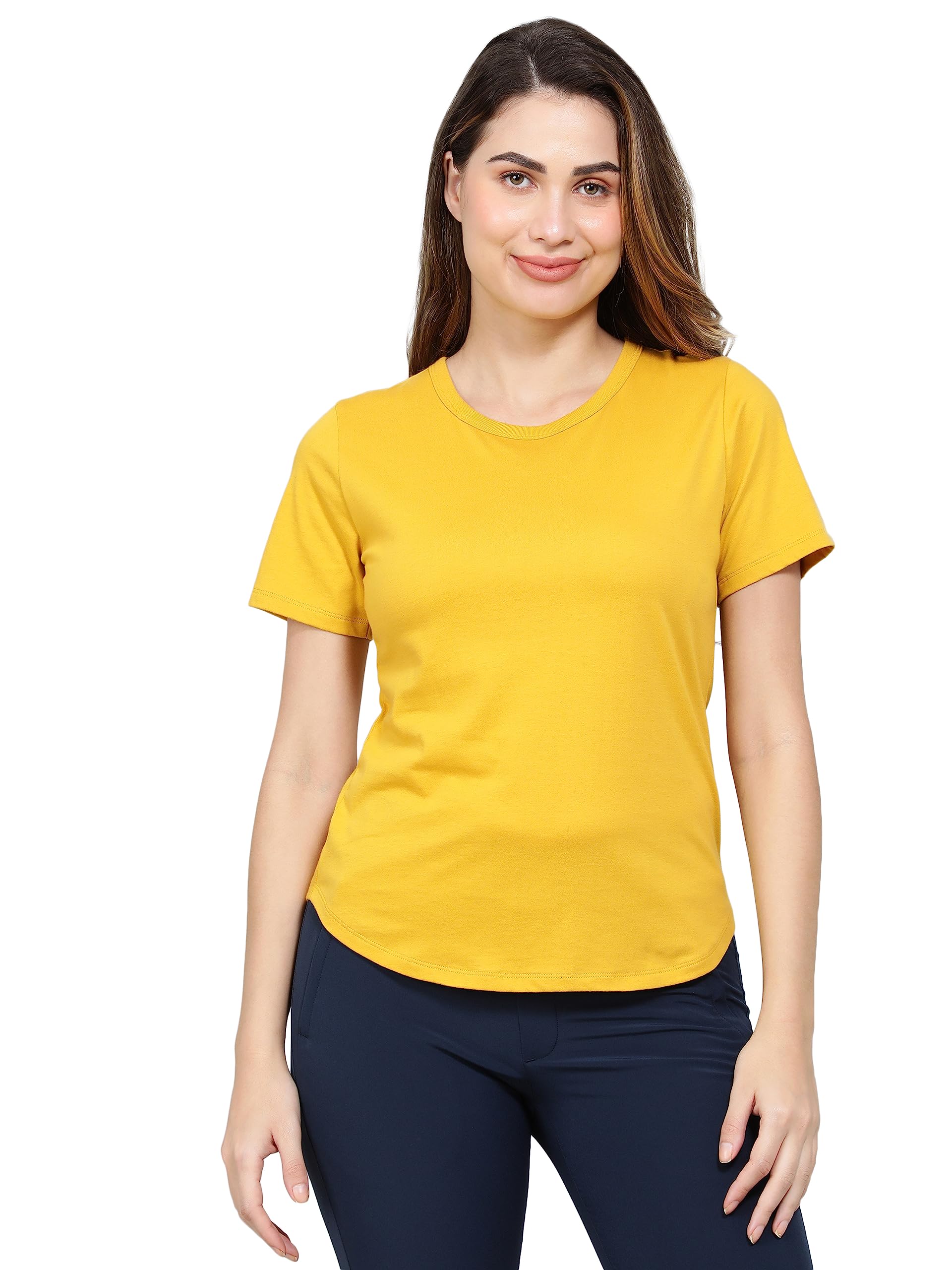 Jockey AW88 Women's Super Combed Cotton Rich Relaxed Fit Solid Curved Hem Styled Half Sleeve T-Shirt