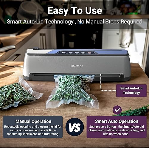 Miniatura 2 de Máquina selladora al vacío, ultra compacta y totalmente automática con cortador integrado, sellador al vacío de alimentos de alto rendimiento de 85