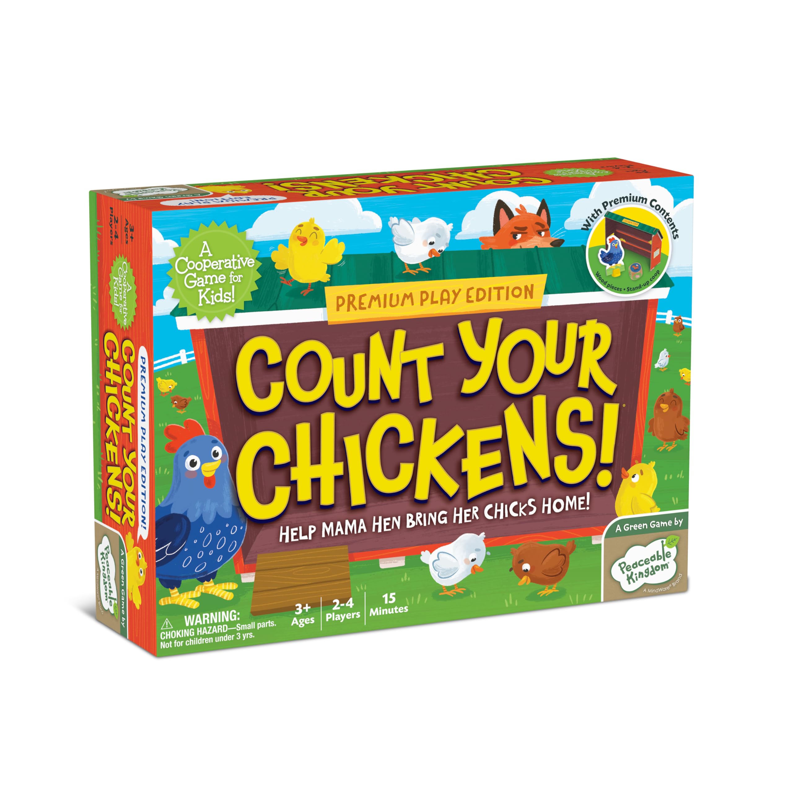 Peaceable Kingdom Count Your Chickens Award Winning Cooperative Counting Game for 2 to 4 Kids Ages 3+ - Premium Play Edition