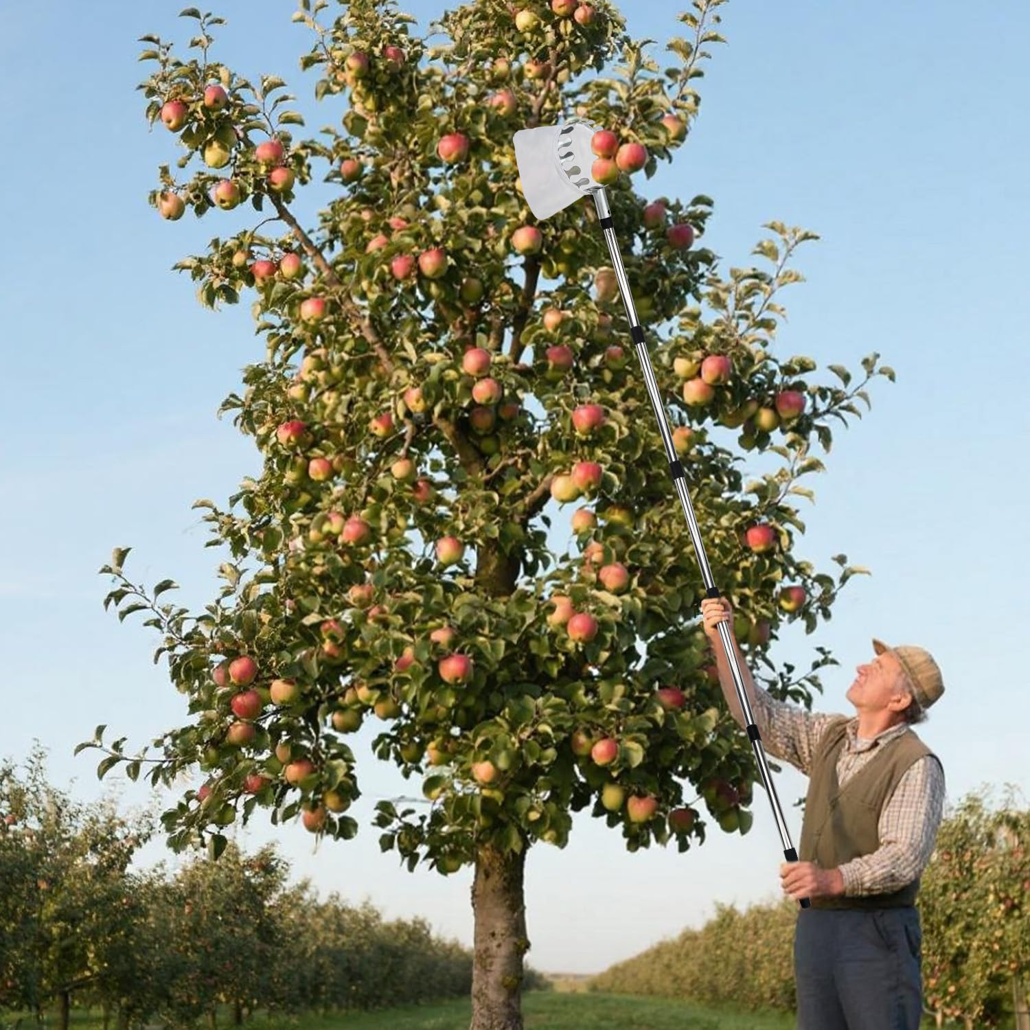 4.2M Obstpflücker mit Teleskopstiel, Apfelpflücker, Kirschenpflücker für Kirschen, Pflaumenpflücker mit 2 Baumwollbeutel Diameter 16 cm, Obstpflücker für Ernteernte Apfel Zitrus Birnen