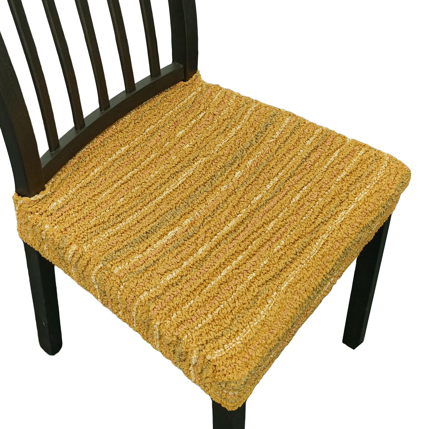 Lawalon Pro Fit Full-Cover Dining Chair Seat Cover (Yellow, Set of 2), Heavyweight Cotton Elastic Slip Cover with Rear Flap, Stretch Fit for Dining