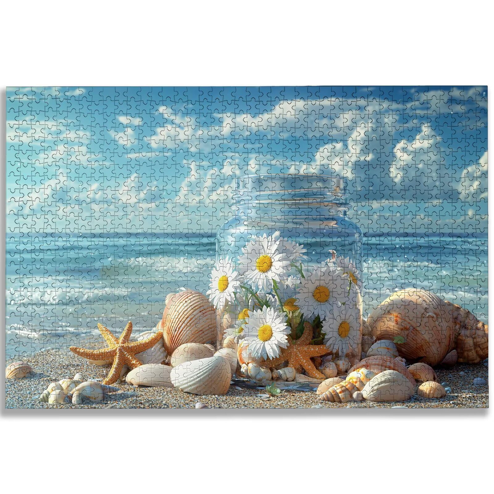Puzzle plażowe, 1000 elementów, 1000 elementów, drewniane puzzle dla dorosłych, z ekskluzywnym pudełkiem do pakowania, klasyczne puzzle z kwiatami dla całej rodziny, duże puzzle na prezenty, dekoracje