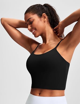 JOYSPELS Smooth Scoop Neck Crop Tank Tops for Women Longline Workout Sports Bras Padded Yoga