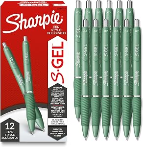 Sharpie S-Gel, Gel Pens, Medium Point (0.7mm), Forest Green Barrel, Black Ink, 12 Count