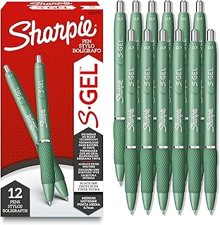 Sharpie S-Gel, Gel Pens, Medium Point (0.7mm), Forest Green Barrel, Black Ink, 12 Count