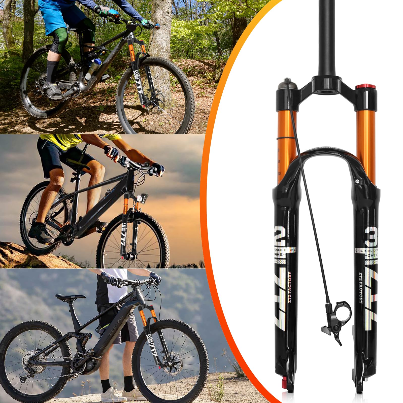 Fourche VTT, Fourche Avant VTT à Amortissement pneumatique, débattement 120 mm, Tube Droit 1 1/8 Pouce, axe Rapide QR 9 mm × 100 mm, Fourche à Suspension pneumatique pour VTT XC/AM