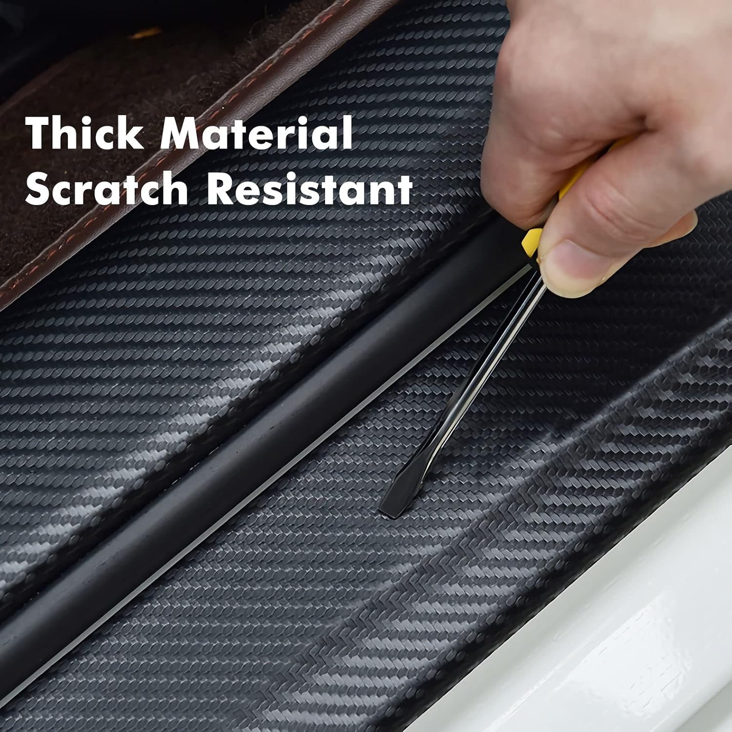 Car Door Sill Protectors Compatible with Dodge RAM 2500 Accessories- 4Pcs Door Entry Guard Scuff Sill Protector Plate- Carbon Fiber Anti-Scratch Sticker- Upgraded Full Coverage