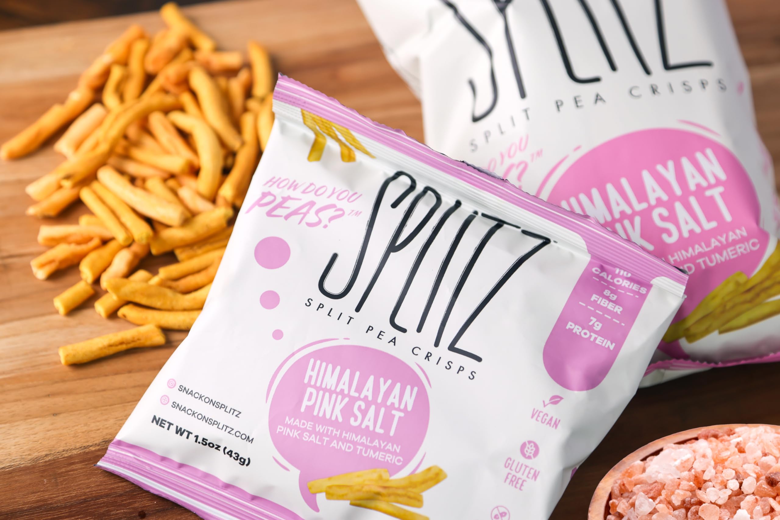 SPLITZ Split Pea Crisps Himalayan Pink Salt (4.5oz) 12ct Plant-Based, Organic, Non-GMO, Vegan, Gluten-Free, Superfoods, Healthy Snack for Kids and Adults, High Protein, High Fiber, Low Calorie