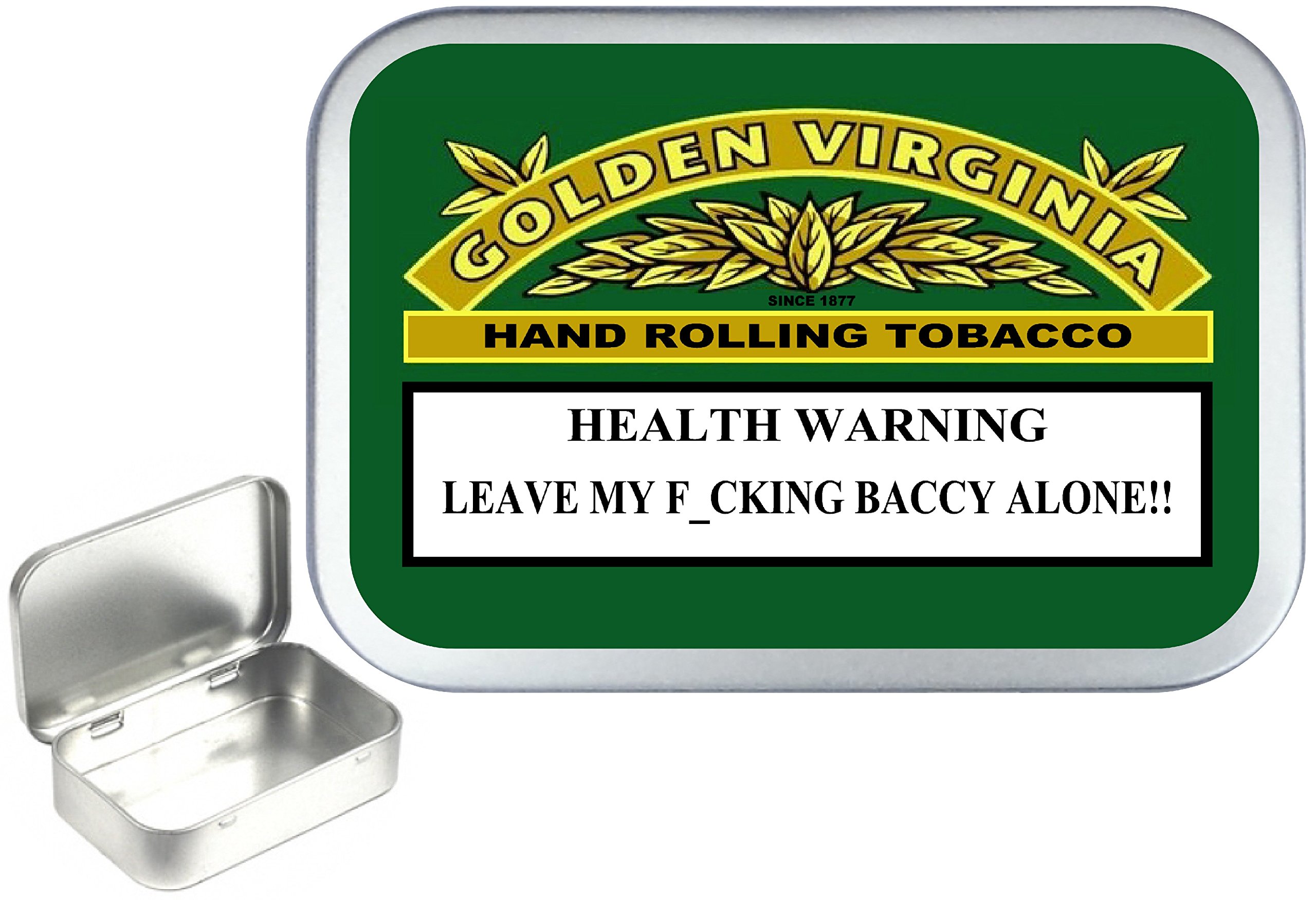 Noveltyshack GOLDEN VIRGINIA WARNING TOBACCO 50ml, 1oz SILVER HINGED TOBACCO  TIN,PILL BOX,STORAGE TIN : Amazon.co.uk: Home & Kitchen