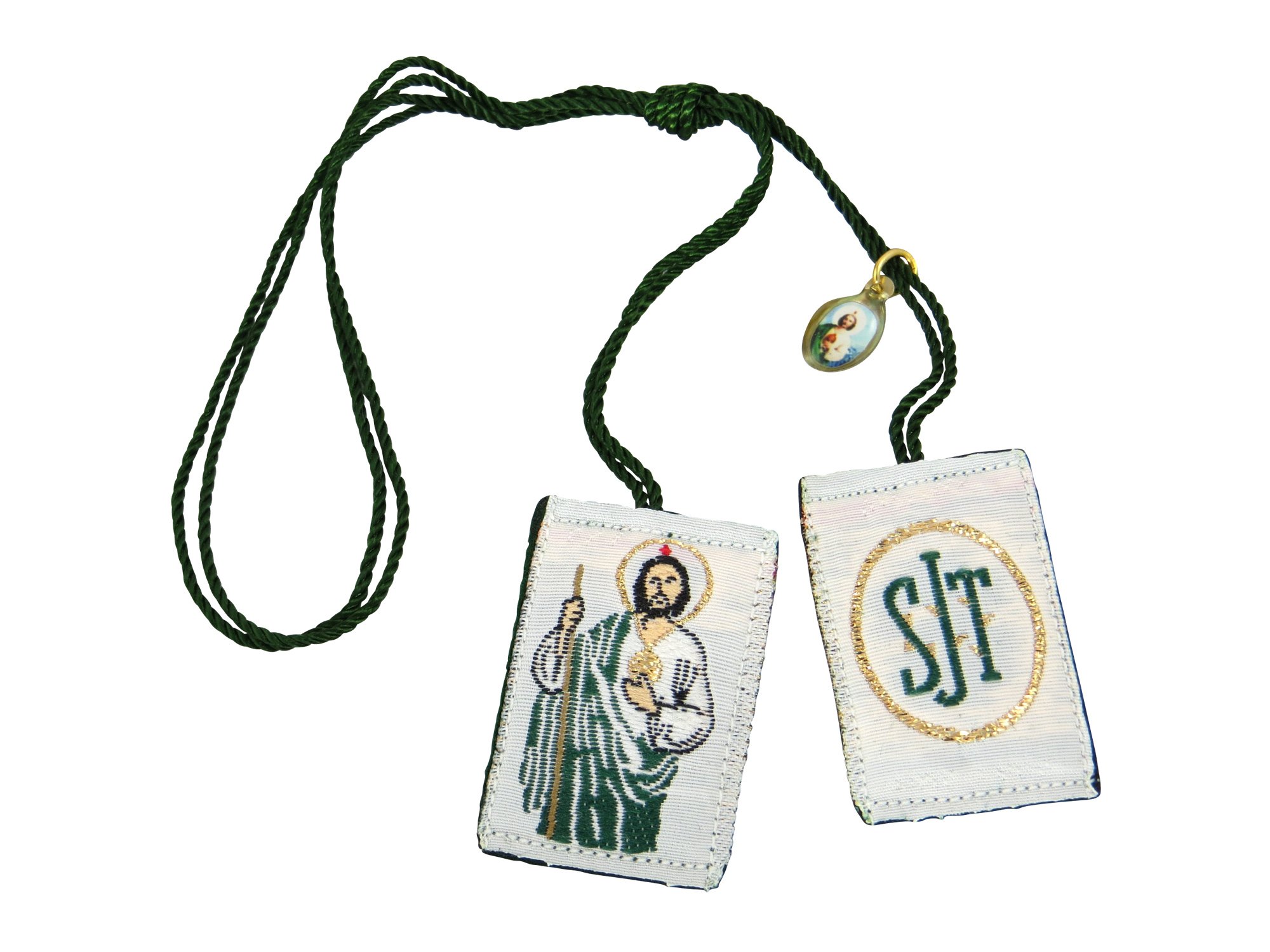 Jude The Apostle Green Scapular with Medal Charm Escapulario de San Judas Tadeo con medalla