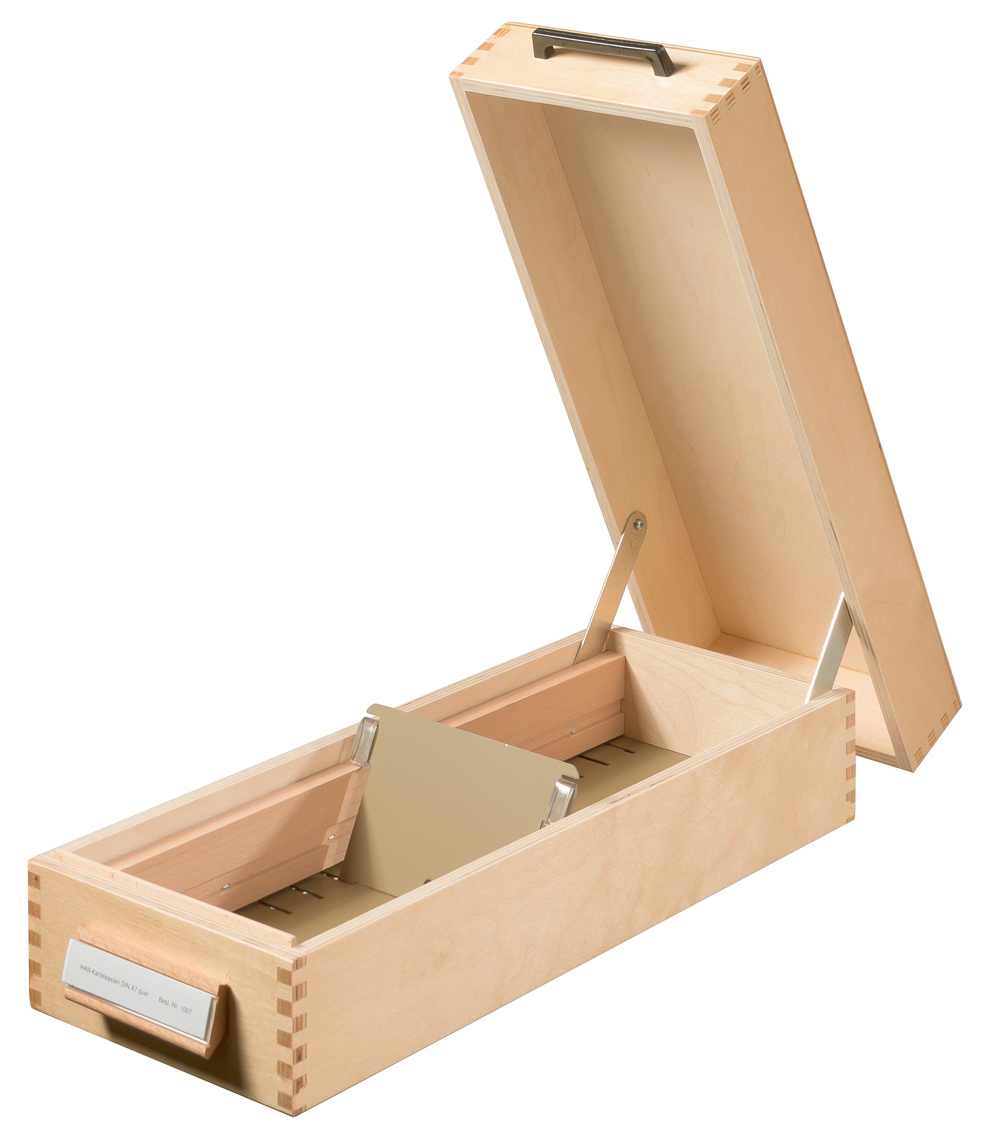Séparateur Métallique Inclus Boîte Fiches Bois HAN A7 - 1500 Fiches Horizontales | Fond Métallique Naturel Mobilier Bureau Classique