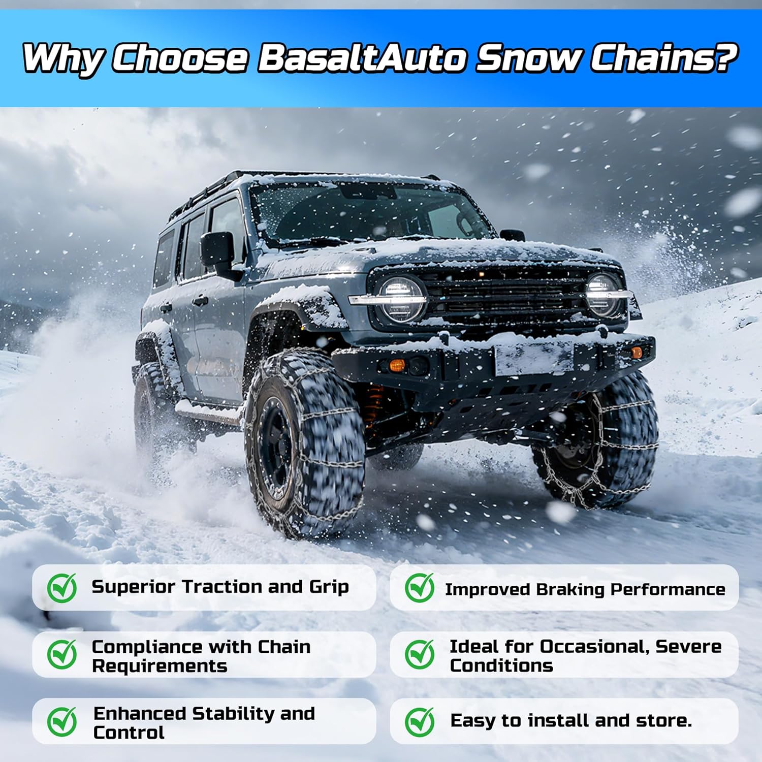 Automotive Tightening Snow Chains Tire Chains for Tire Set of 2 With Gloves Winter Accessories SUV Trucks Pickup Winter Emergency Traction 1150 Large
