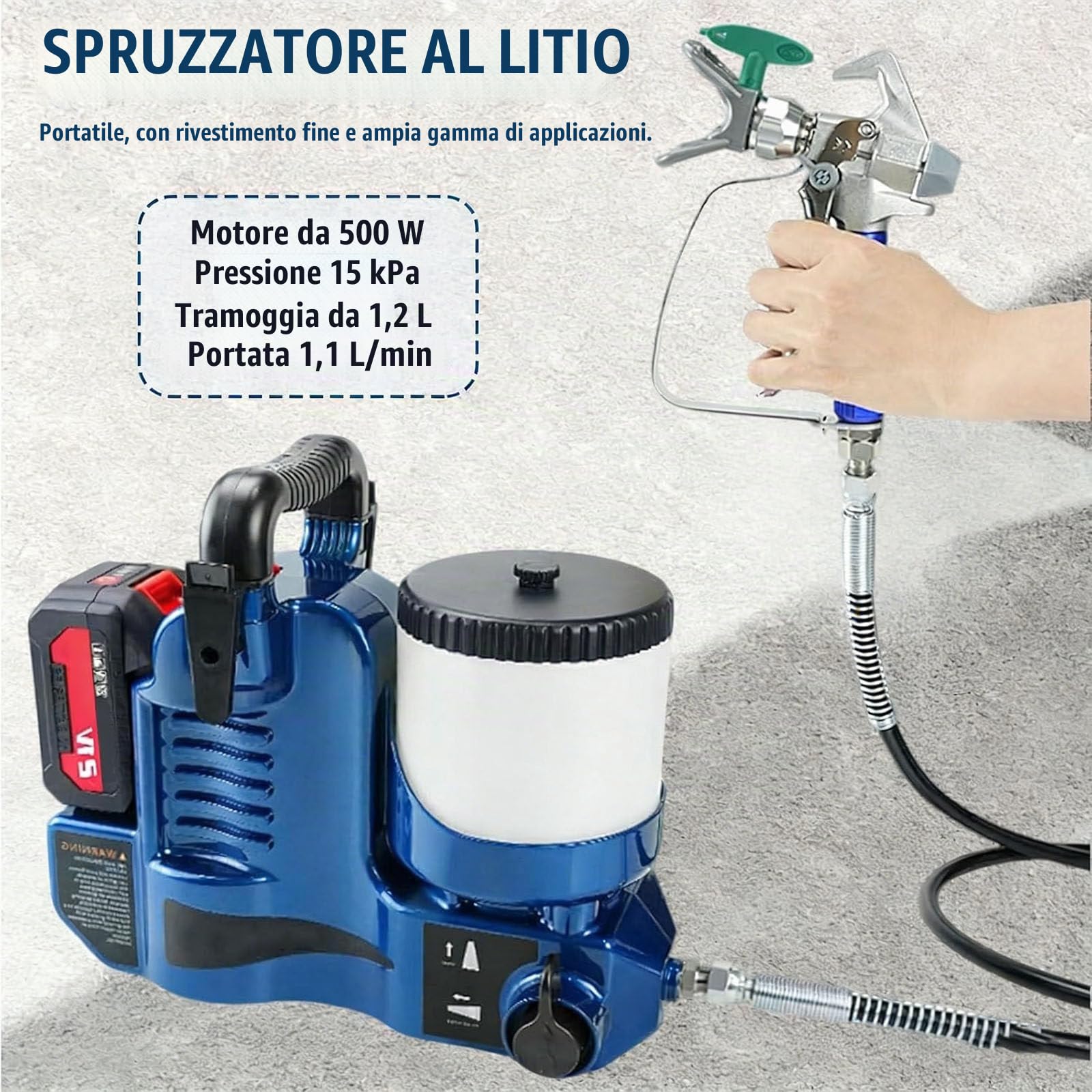 Pistola Airless Professionale 500w,6 Velocità Regolabili, Serbatoio Da 1,2 L,Spruzzatore Di Vernice Da 1,1 L/Min, Utilizzato per Mobili