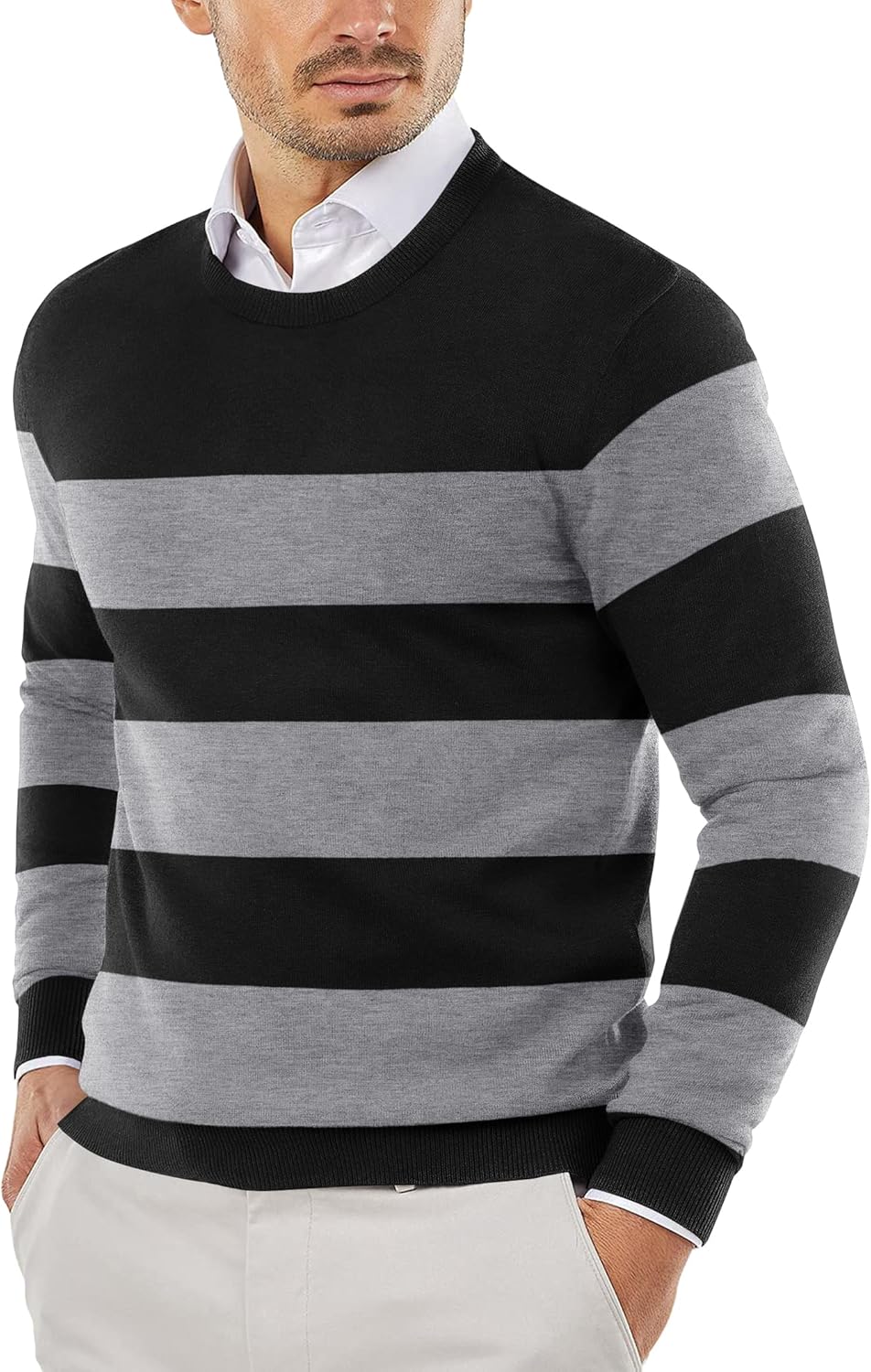 COOFANDY Men's Crew Neck Sweater Slim Fit Lightweight Sweatshirts Knitted Pullover for Casual Or Dressy Wear