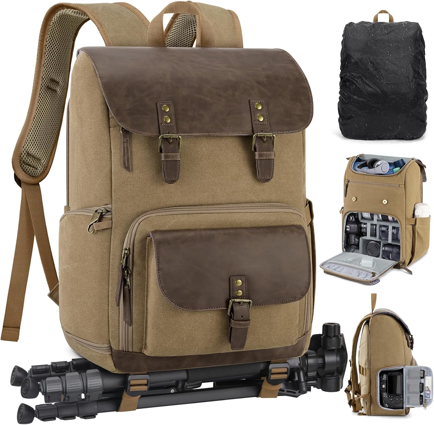 RAINSMORE Camera Bag Professional for DSLR/SLR Mirrorless Waterproof 15.6 Inch Laptop Photography Backpack with Side Access Rain Cover Tripod Holder Large Anti-Theft Camera Backpacks for Photographers