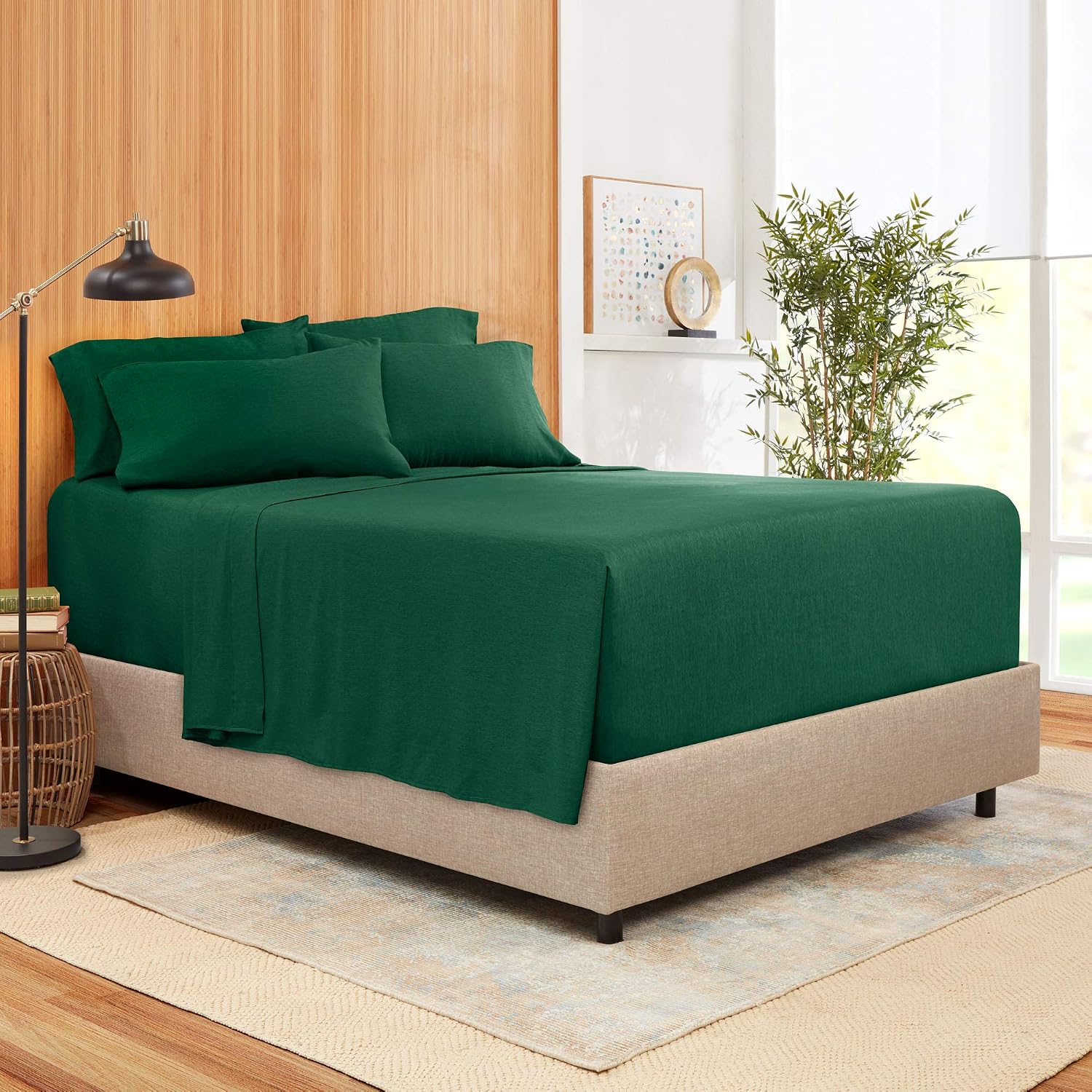Extra Deep Pocket Sheets - Bamboo Blend 6-Piece 21” Bed Sheet Set – Bamboo and Microfiber Blend – Extra Deep Bed Sheet – Ultra Deep Sheets For Deep Pockets Mattress - Olympic Queen Size - Hunter Green
