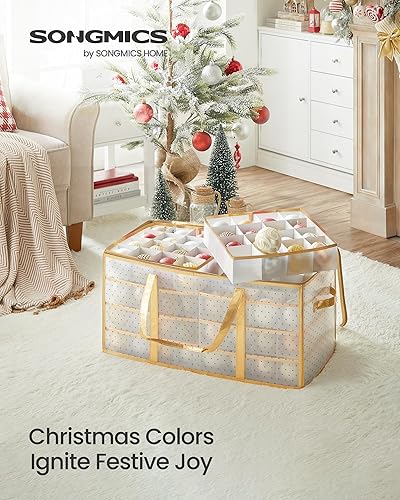 Miniatura 29 de SONGMICS Cajas grandes de almacenamiento para adornos de Navidad, bolas de 3 pulgadas, 8 bandejas, 128 ranuras, contenedor de plástico para Rojo