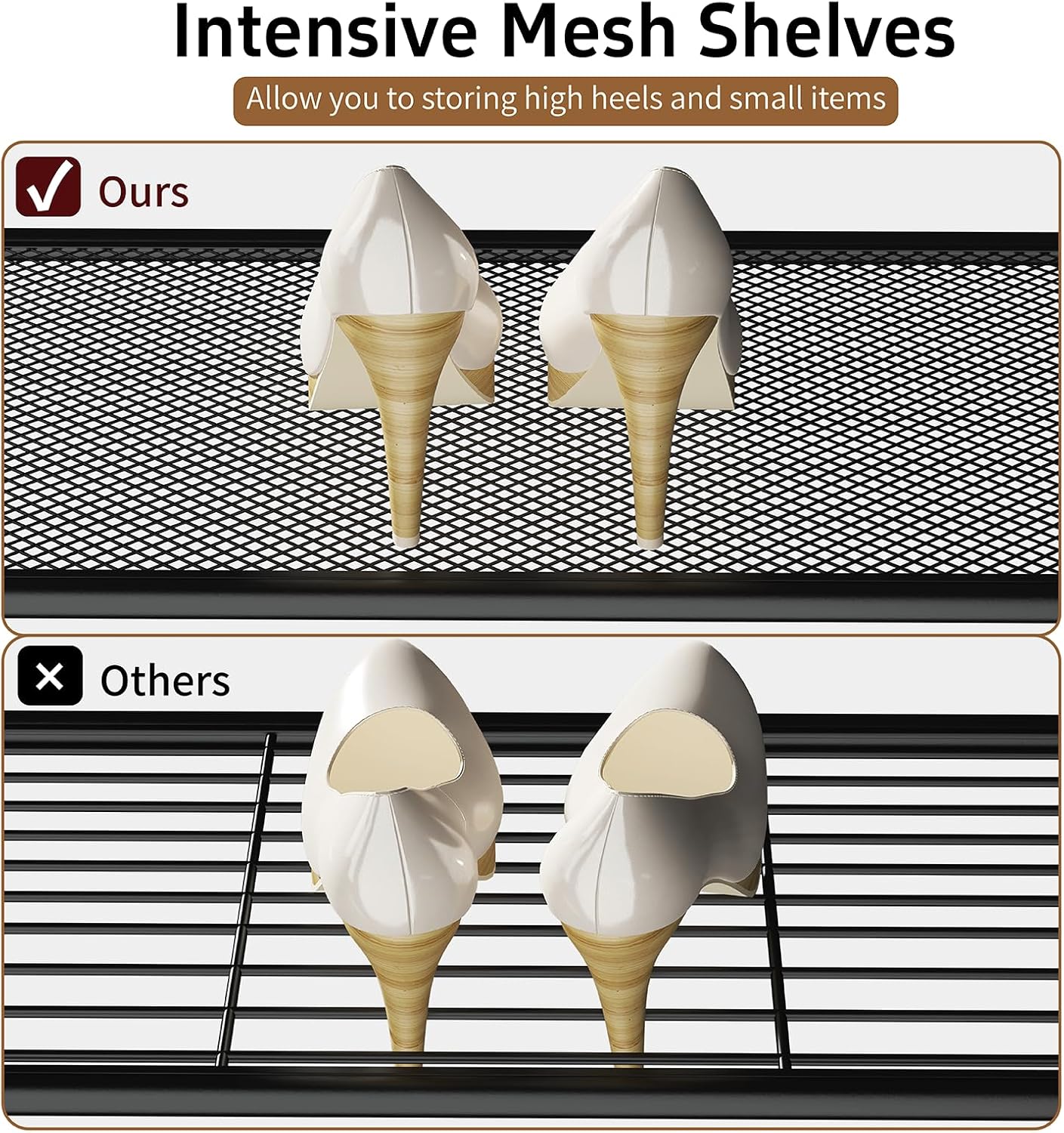 4 Tier Shoe Rack, Metal Shoe Organizer with Wooden Top, Shoe Shelf for Entryway Closet Door Entrance, Rustic Brown