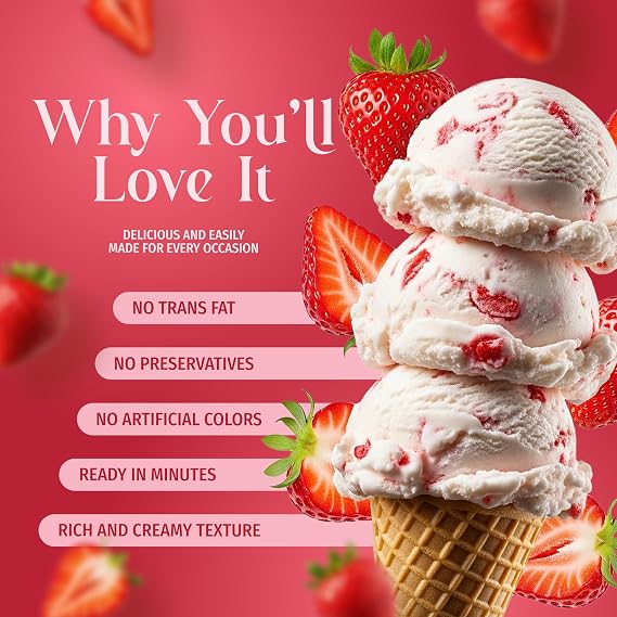 Triple Scoop Strawberry Ice Cream Mix, Gourmet, Ready In 5 Min, 1 Pack