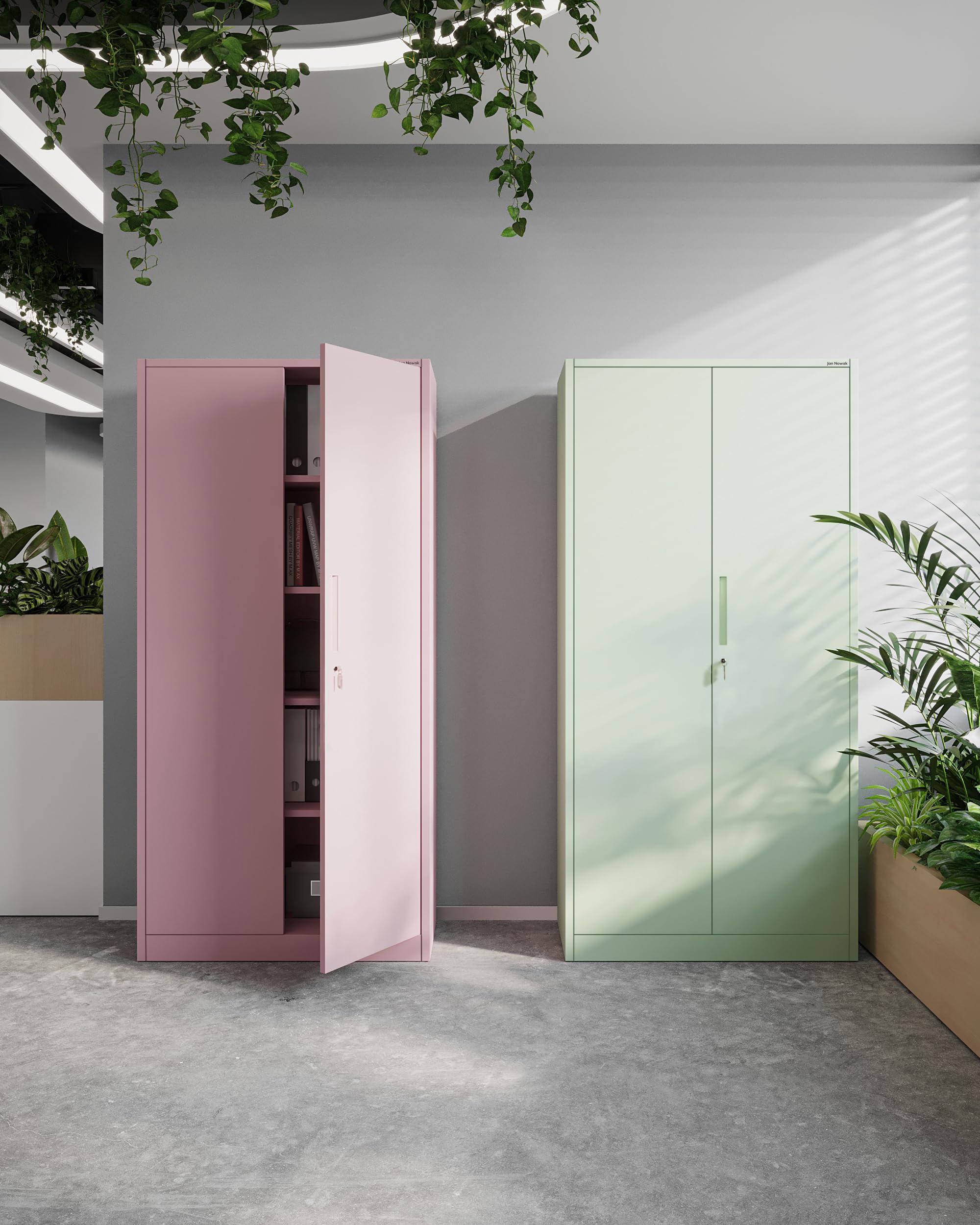 Domator Armadio Metallico C34 Armadietto Archivio per utensili Porte a battente Appendiabiti Verniciato a polvere 185 cm x 90 cm x 45 cm (Verde pastello)