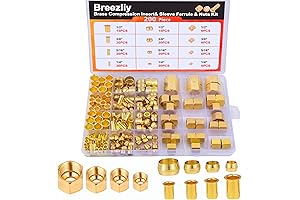 Professional Grade 1/4", 3/8", 5/16", 1/2" OD Brass Compression Insert,Ferrule,Nut Pack