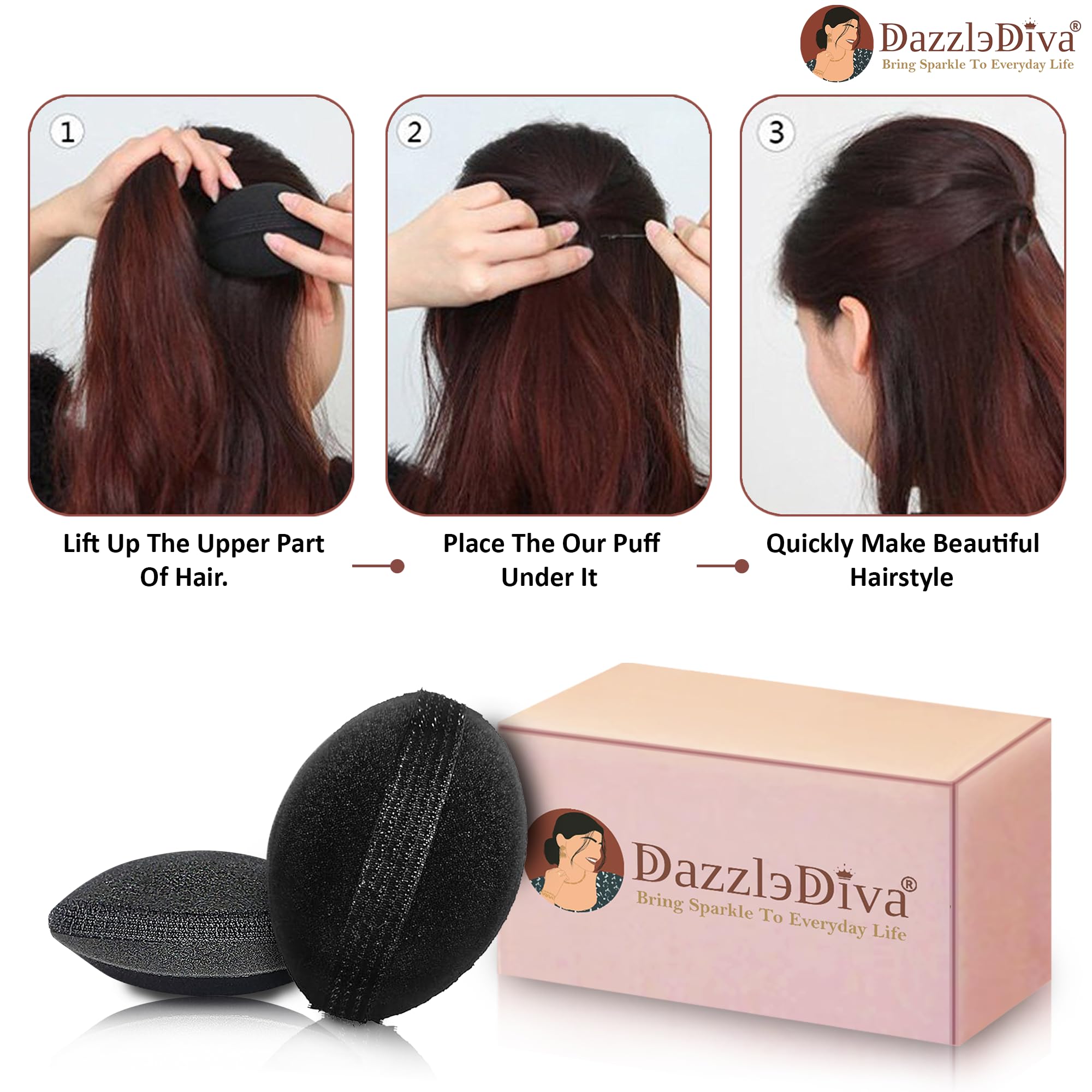 DazzleDiva Puff Maker For Hair Sponge Bun Hair Pad Fluffy Hairstyle Tools Perfect Puff Hair Head Cushion Invisible Fluffy Hair Pad Sponge Puff Maker Bun Bump Fluffy Princess Styling Hair Bun and Crown Shapers for Women 2Pcs - Image 4 thumbnail