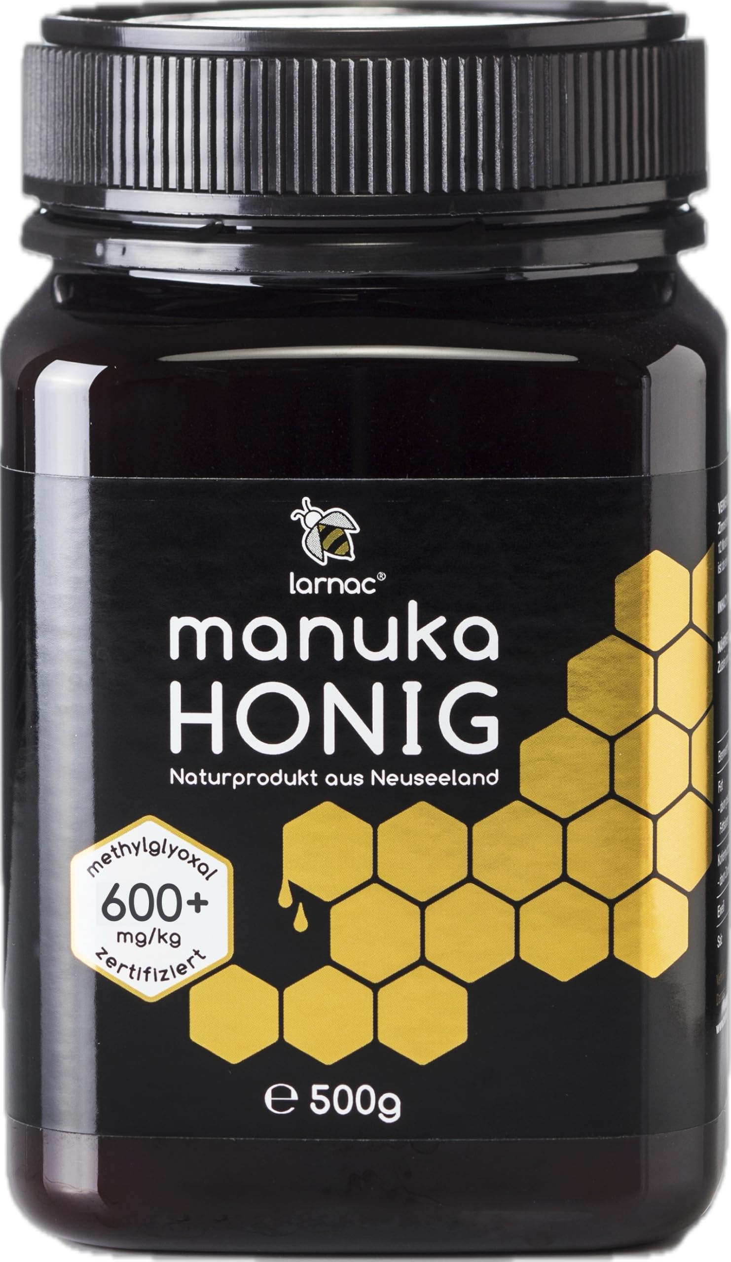 Larnac Manuka Honig 600+ MGO aus Neuseeland, 500g, zertifizierter Methylglyoxalgehalt