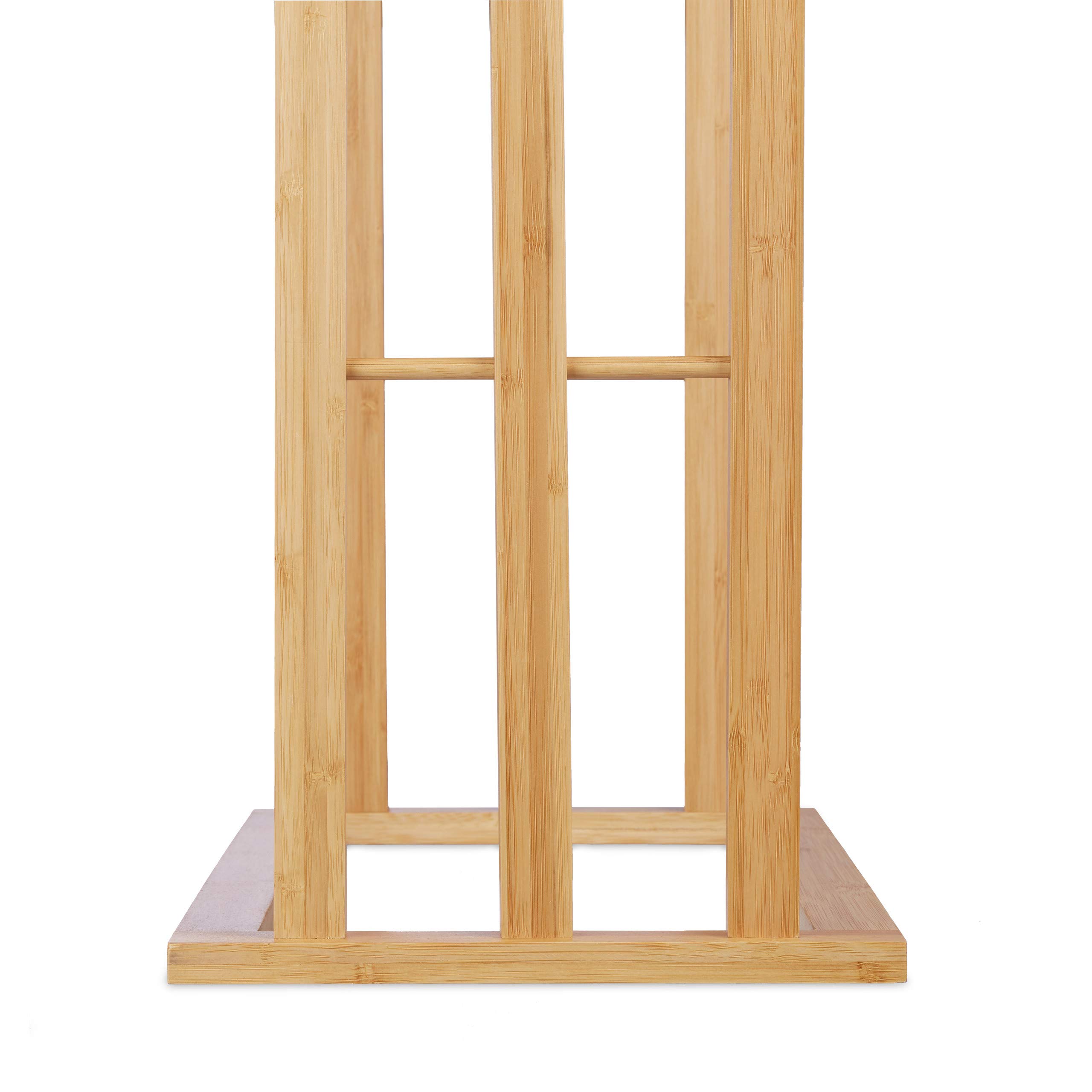 Relaxdays 10020983 Porte-serviettes sur pied 3 bras salle de bain bambou support valet serviteur HxlxP: 84 x 48 x 26 cm, nature