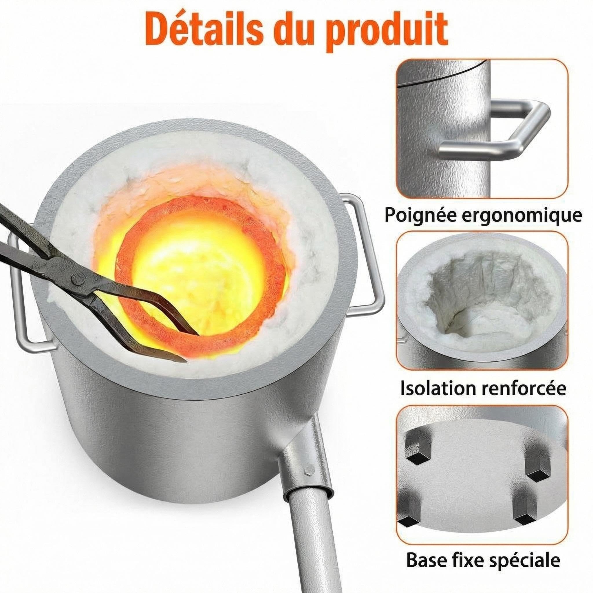 GarveeTech Forge à Gaz Propane Four de Fusion 6 kg, Kit Complet avec Creusets & Pinces (1482°C max), Pour Recyclage et Coulée d'Or, Cuivre, Argent, Aluminium