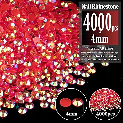 Miniatura 2 de 4000 diamantes de imitación de resina de 0.157 pulgadas a granel, color rojo AB con parte trasera plana, diamantes de imitación redondos de gelatina