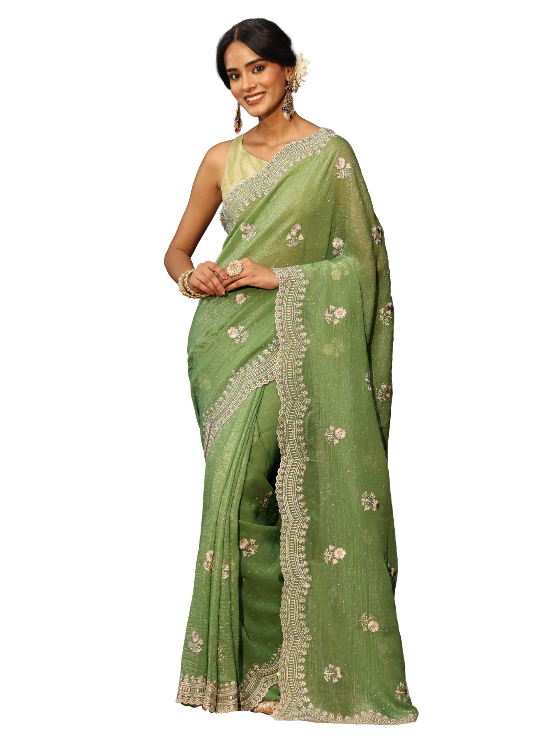 libas Embroidered Chiffon Saree for Women With Unstitched Blouse Piece | Traditional Saree for Festive & Wedding-picture-20