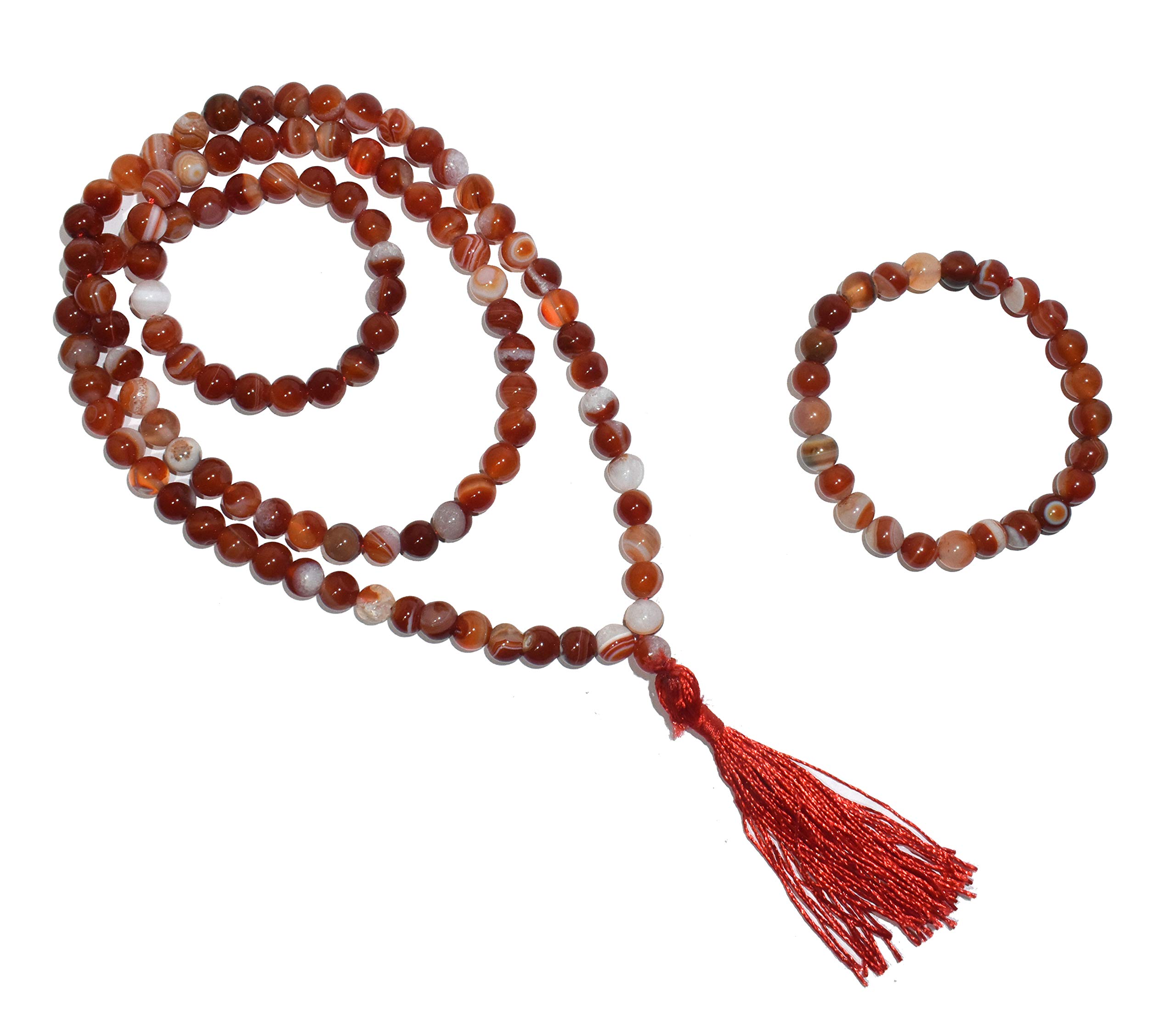 Healings4uRed Sulemani hakik aqeeq Mala & One Bead Bracelet Size - 8mm Crystal Reiki Healing Natural Stone