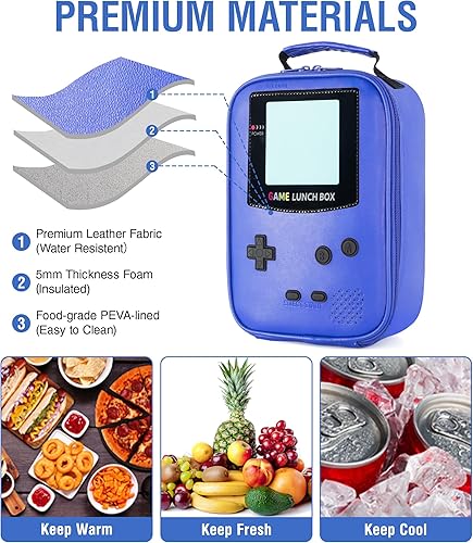Miniatura 4 de Boys Lunch Box,Gamer Lunch Box for Boys Kids,Leather Insulated Lunch Bag for Kids,School Thermal Meal Cooler Lunch Boxes for Boy Kid