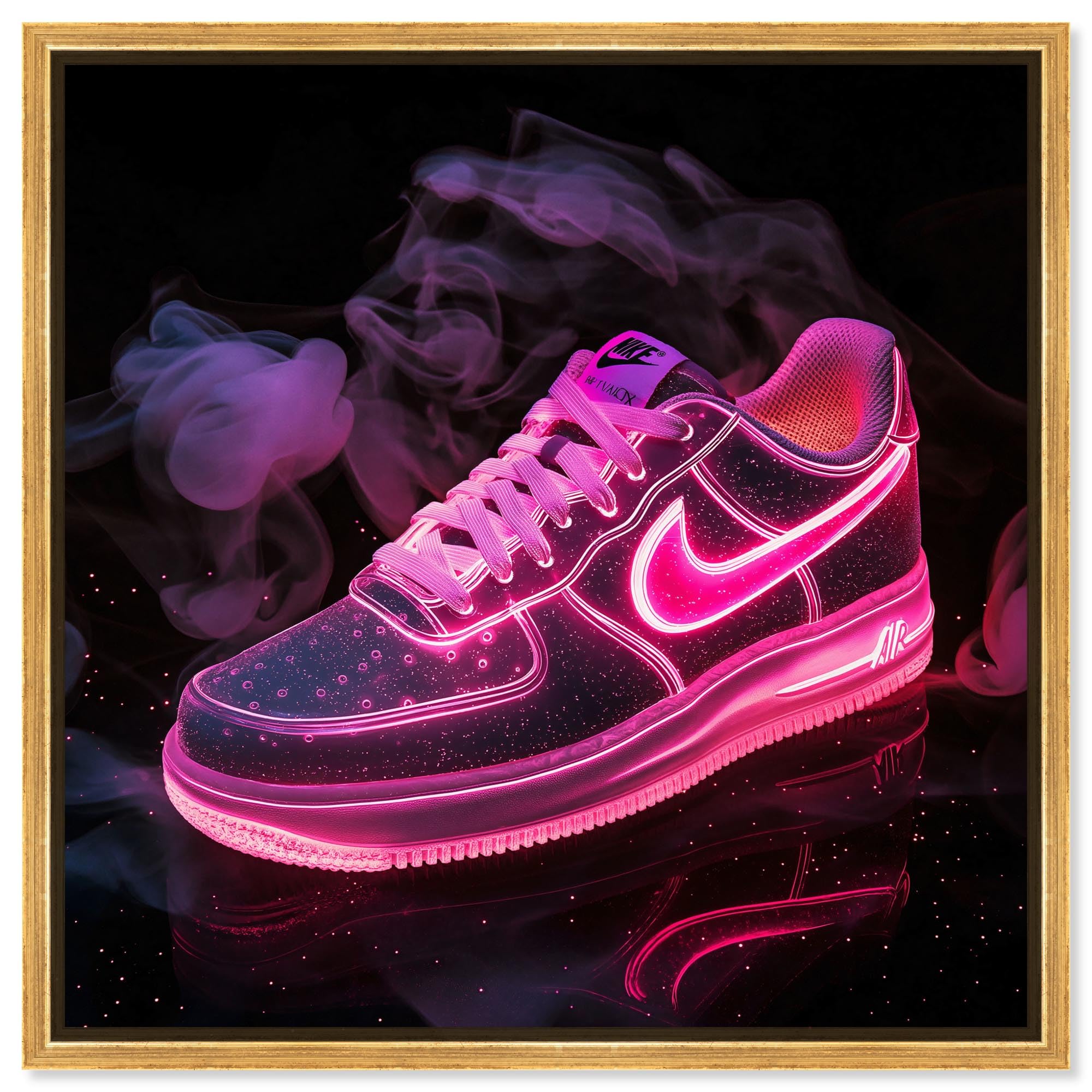 アート・デザイン・音楽 A BOOK OF RARE & EXQUISITE NIKE SNEAKERS Art Remedy Pink Neon Nike Canvas Sneaker Art Print, Gold Frame, 24